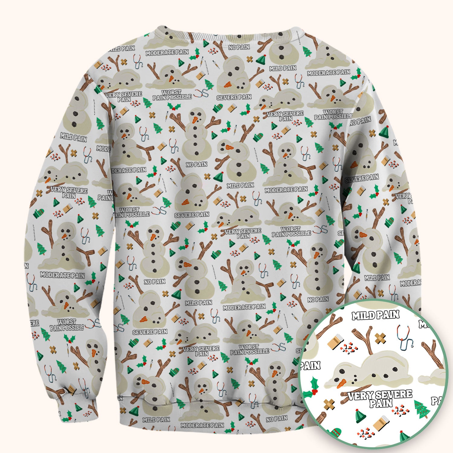 Christmas Snowman Nurse Scrub Top for Women - Funny Pain Scale Medical Shirt - Cute Holiday Nursing Uniform Gift for RN LPN CNA