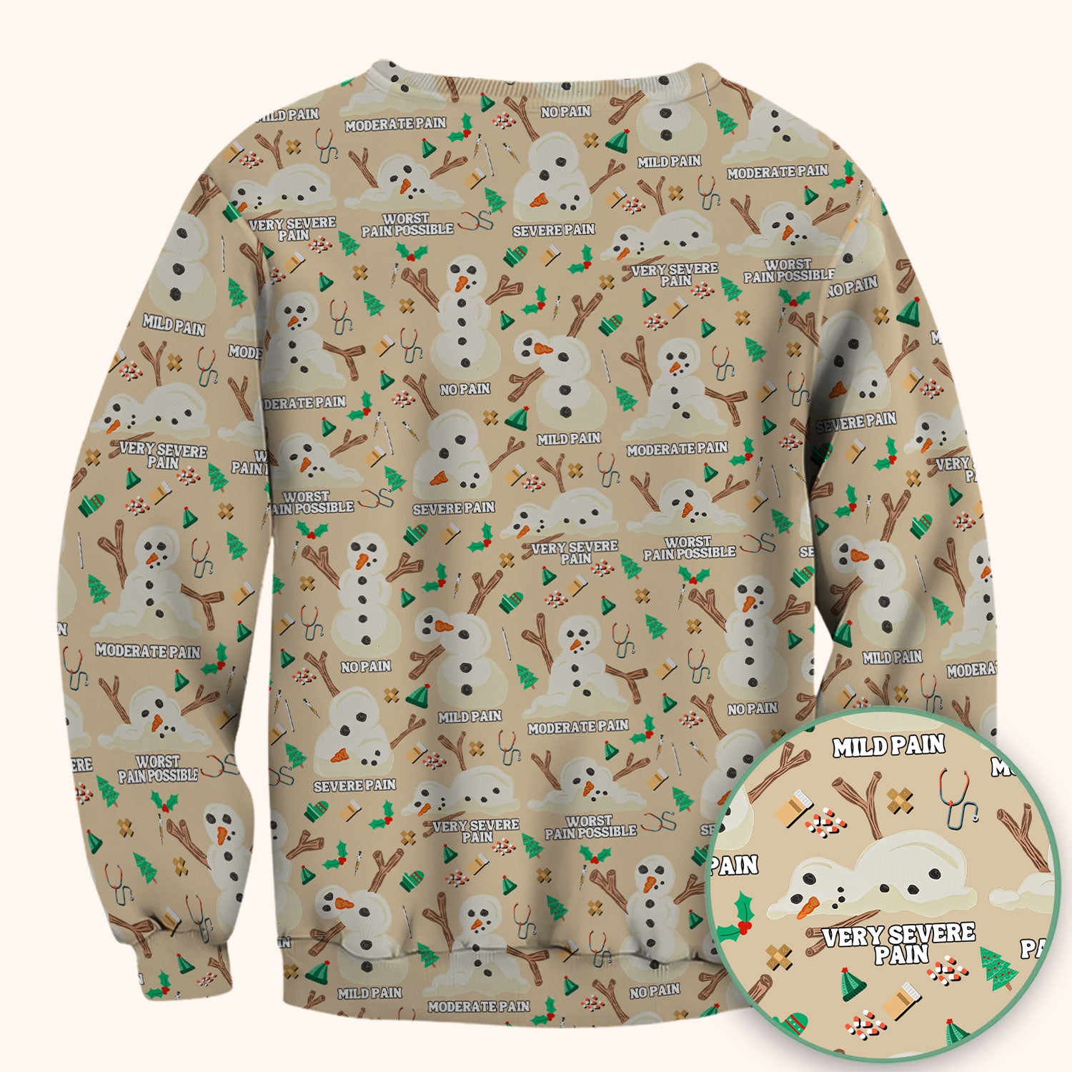 Christmas Snowman Nurse Scrub Top for Women - Funny Pain Scale Medical Shirt - Cute Holiday Nursing Uniform Gift for RN LPN CNA