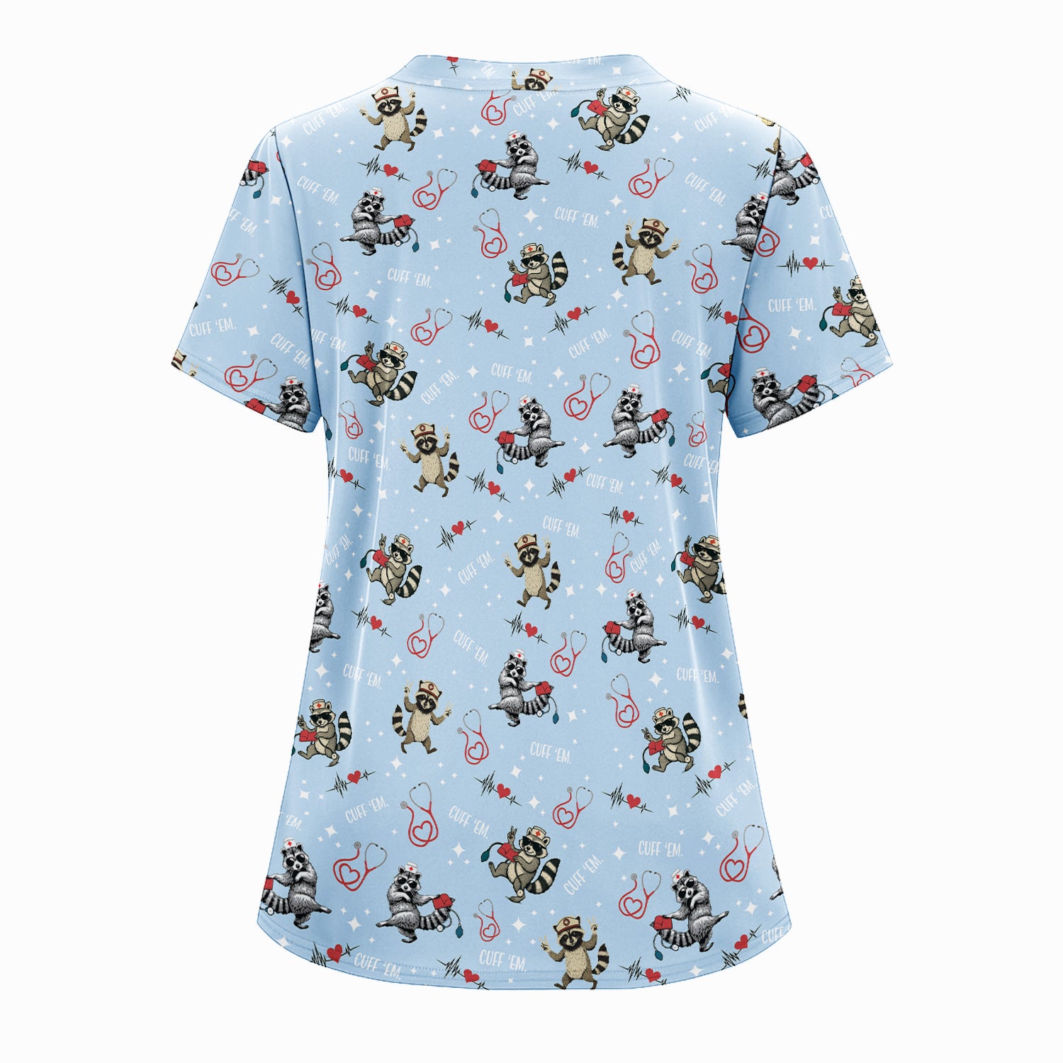 Cuff ‰Û÷Em Raccoon Nurse Shirt - Funny Medical Scrub T-Shirt for CNA EMT LPN - Cute All Over Print Gift for Healthcare Workers