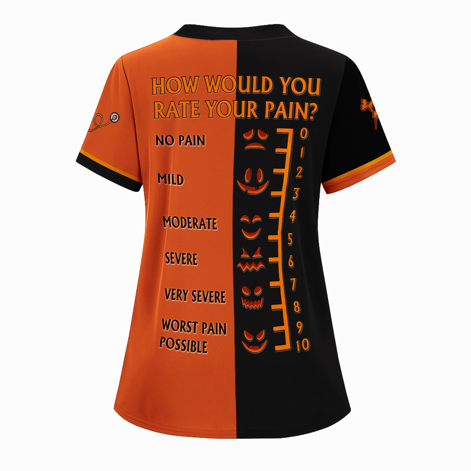 Personalized Funny Halloween Nurse Shirt for Women - Custom Name Graphic Tee with Pain Scale - Gift for Medical Staff, Healthcare Workers