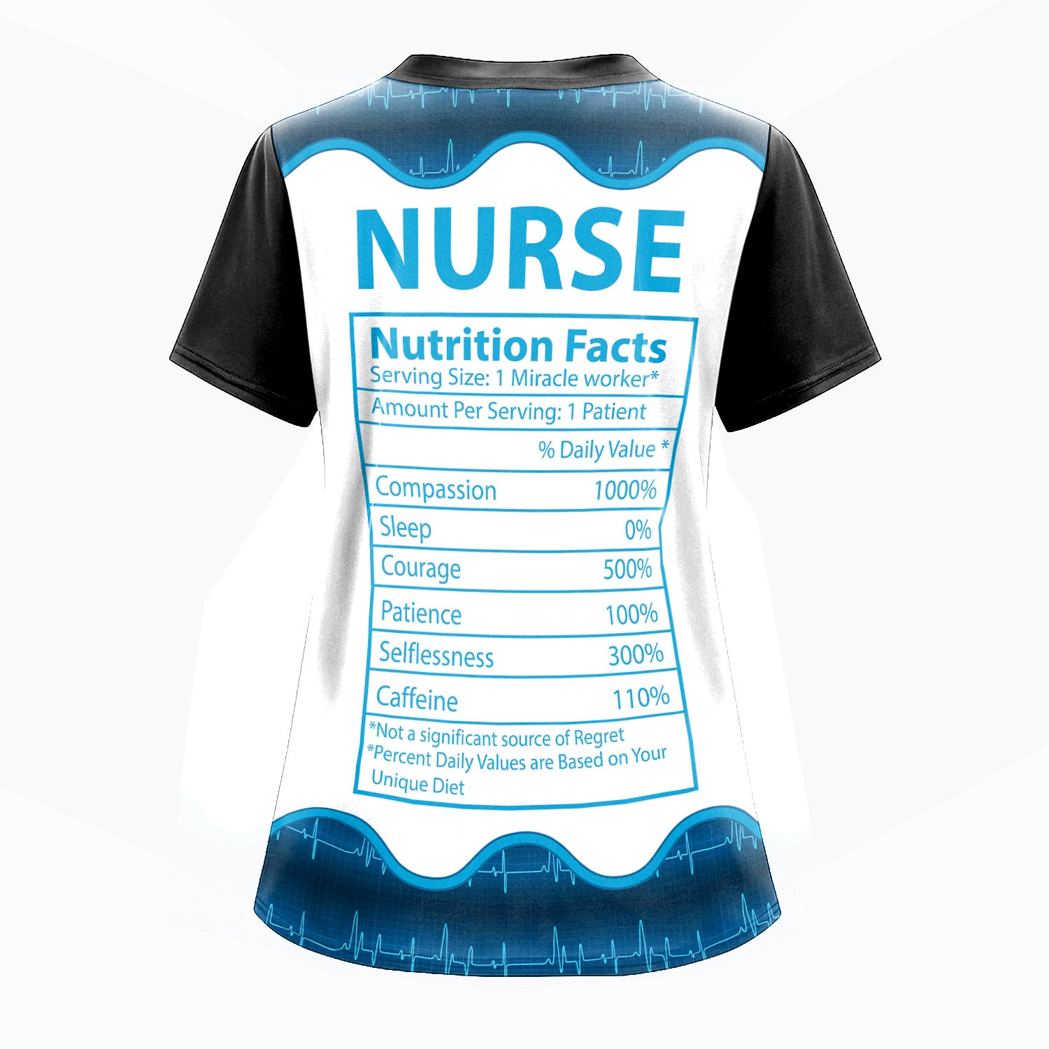Personalized Nurse Nutrition Facts Shirt - Funny Custom Name RN CNA LPN Tee - Medical Supply Graphic Gift for Women Healthcare Workers Who Are Miracle Workers