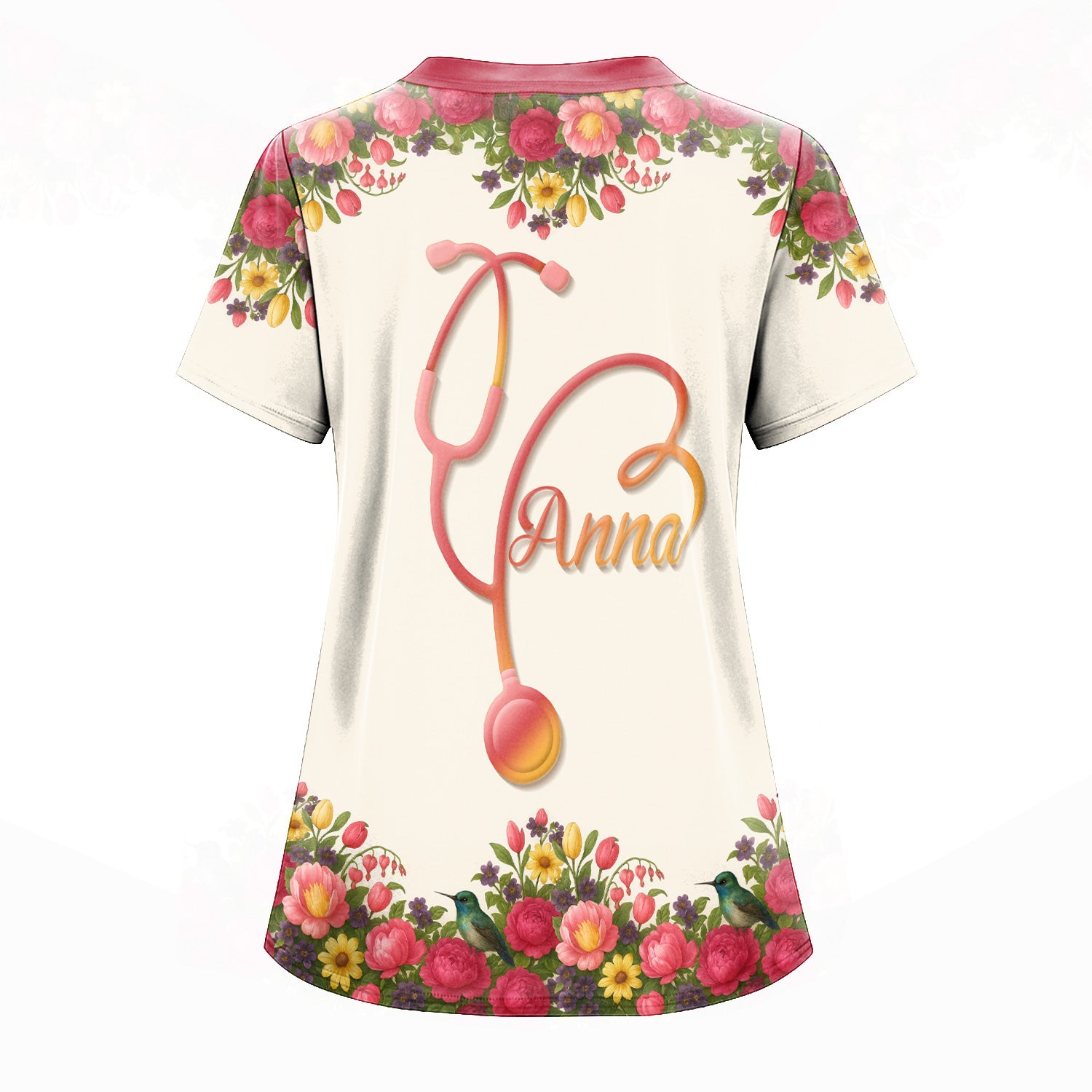 Personalized Floral Nurse Shirt with Name - Cute Colorful Flowers and Stethoscope Design - Thoughtful Gift for Women RN CNA LPN in Healthcare and Nursing Profession