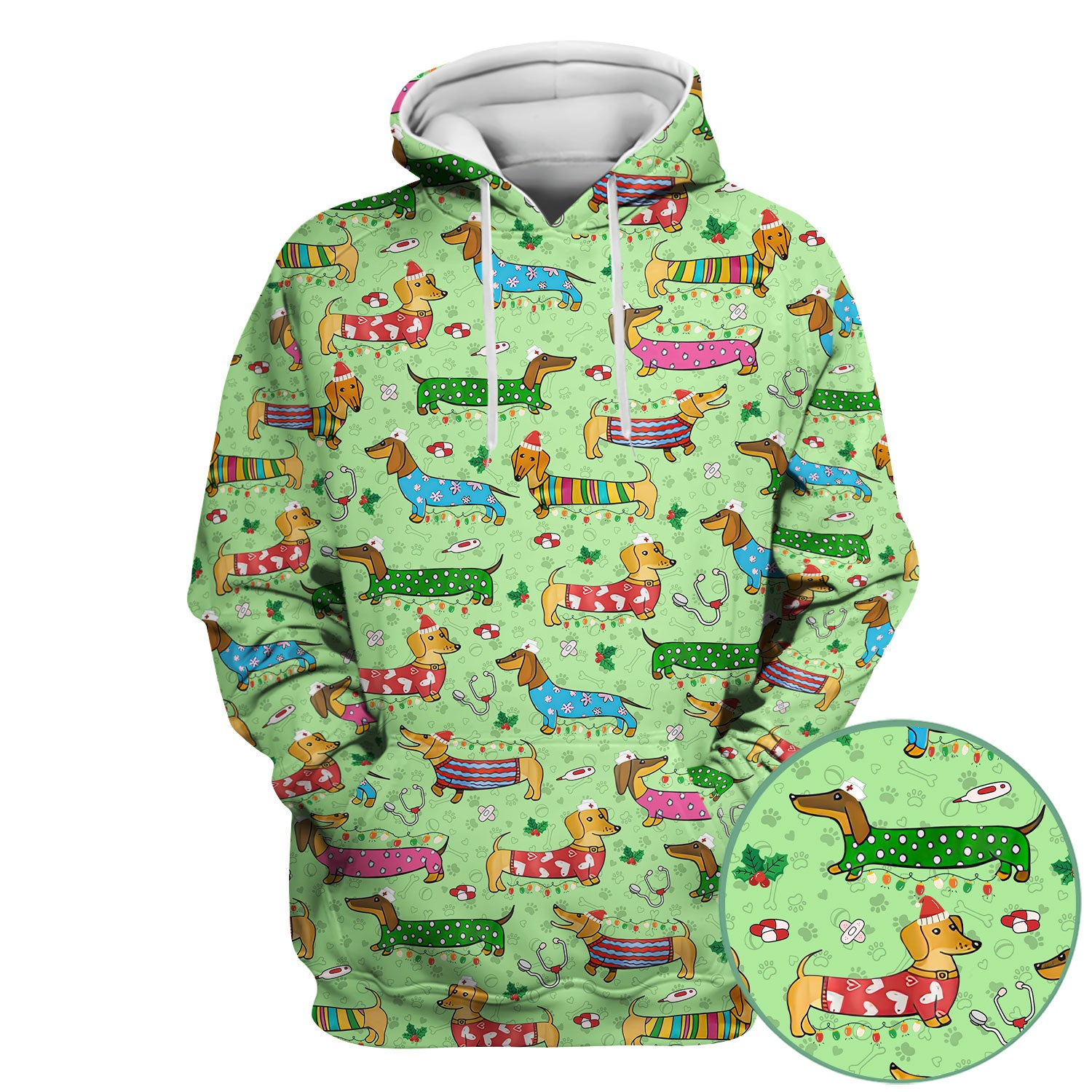 Christmas Scrub Top for Women - Funny Dachshund Nurse Shirt - Cute Holiday Medical Uniform Gift for RN LPN CNA