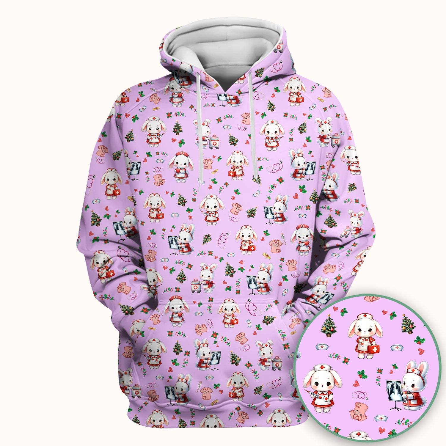 Comfortable Scrubs for Nurses - Funny Bunny Scrub Top - Rabbit Christmas Shirt - Xmas Med Uniform for Women