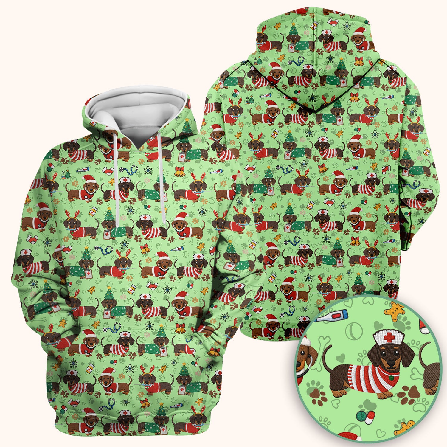 Christmas Wiener Dog Scrub Top for Nurses - Cute Dachshund Medical Shirt - Fun Holiday Scrubs Gift for Women RN CNA LPN