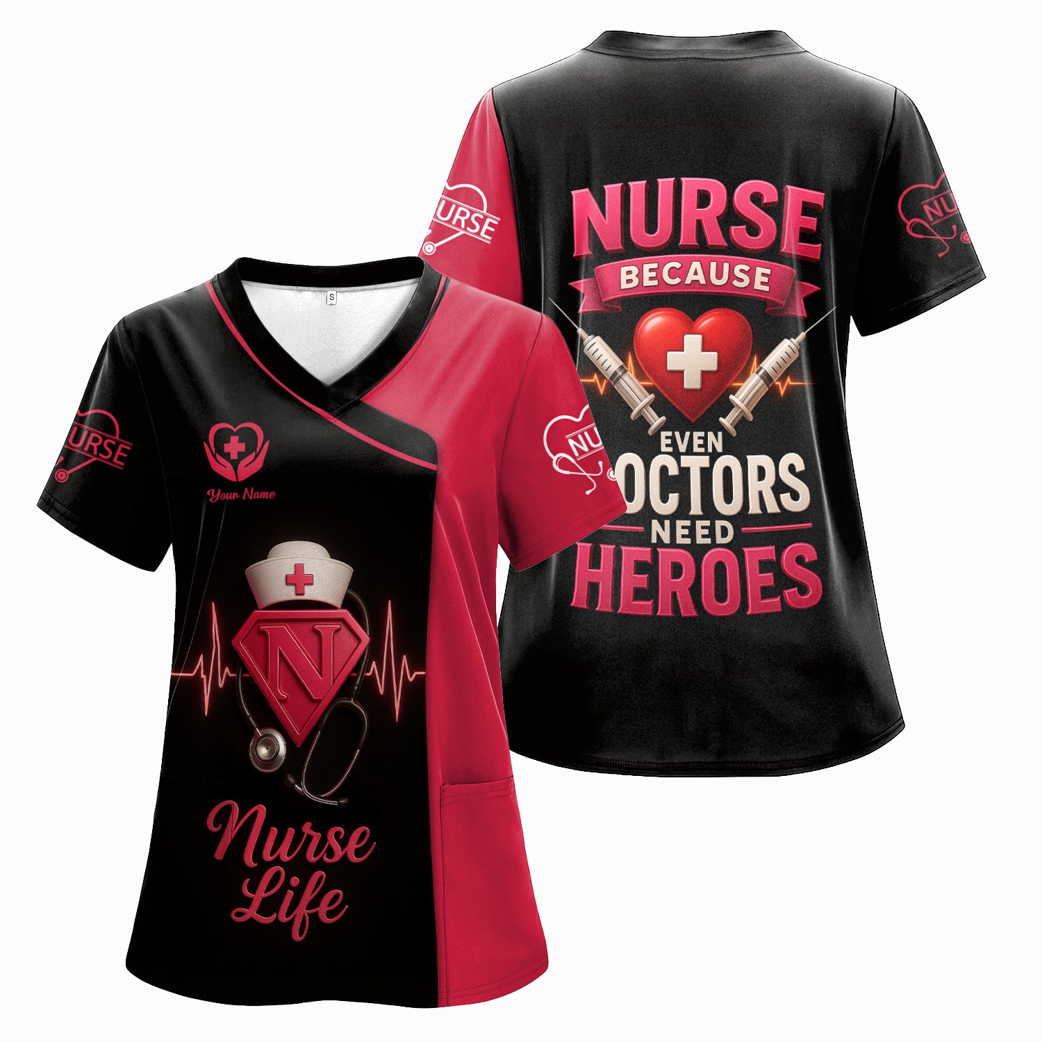 Nurse Superhero Shirt - Personalized Nurse Life with Stethoscope & Heartbeat - Great Gift for Nurses