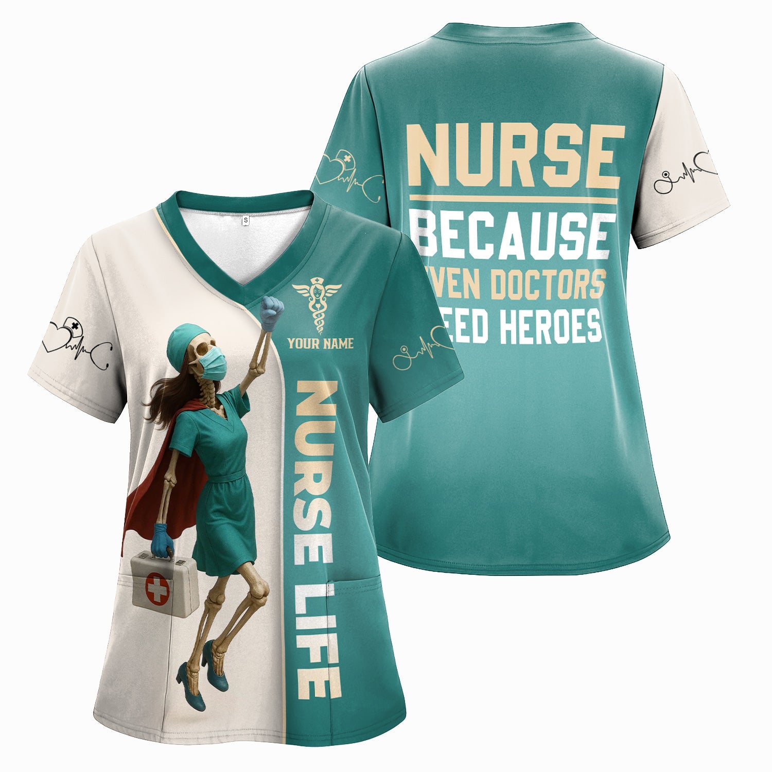 Superhero Nurse Shirt - Custom Skeleton Nurse Life Tee with Cape & Quote - Bold Gift for RN, LPN, CNA