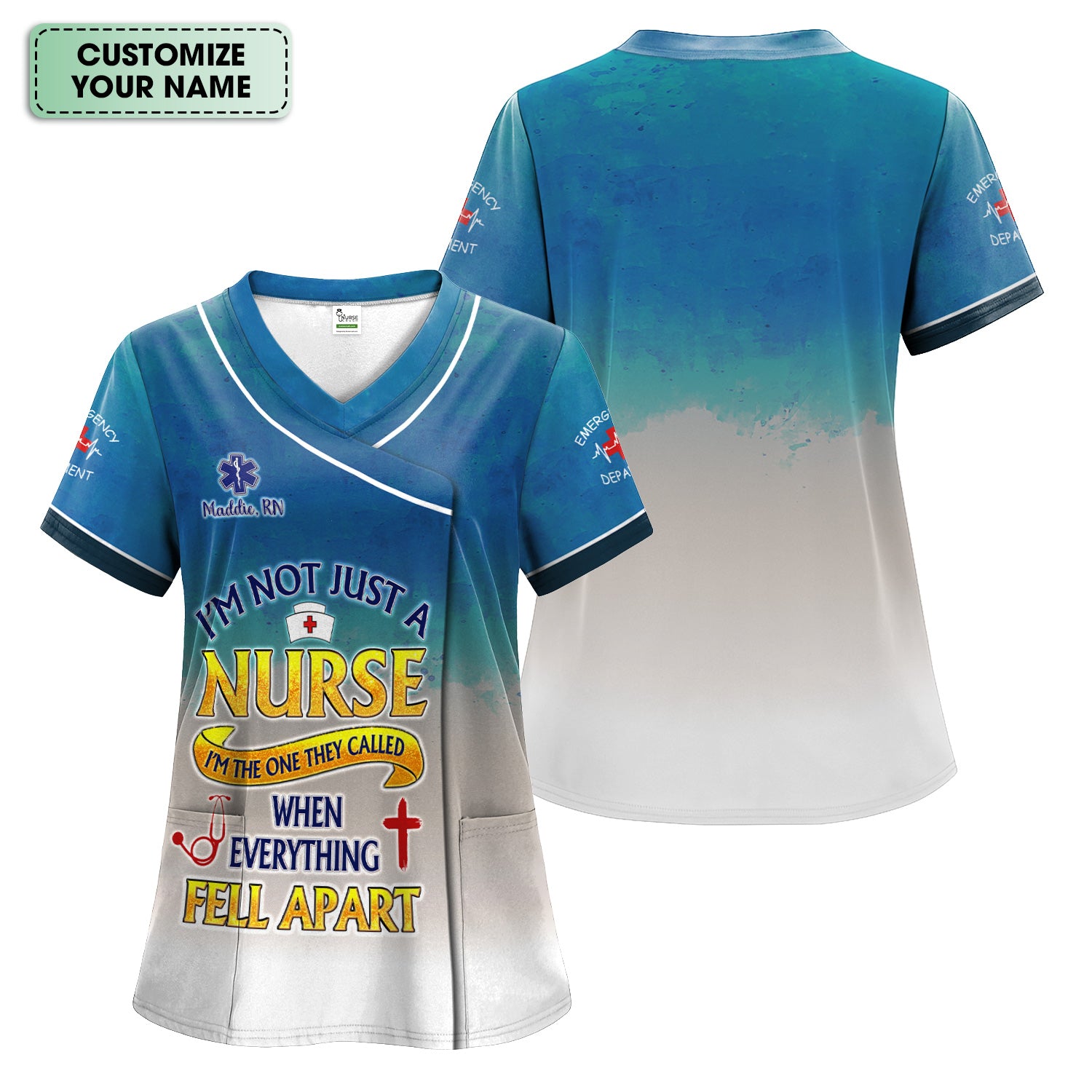 Custom ER Nurse Scrub Top - I'm Not Just A Nurse Quote - Gift for Women RN LPN Healthcare Workers