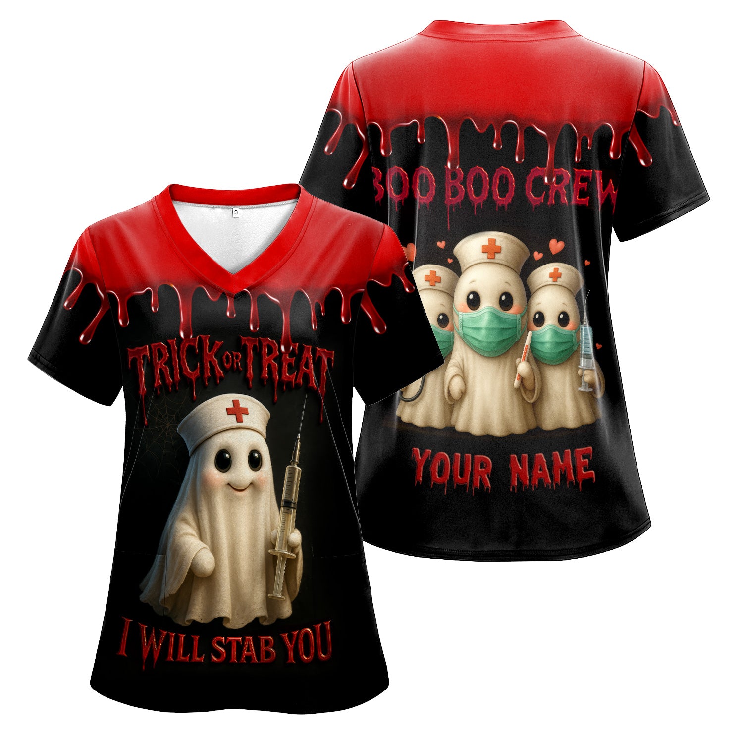 Funny Halloween Nurse T-shirt - Trick or Treat Boo Boo Crew with Syringe Design - Customizable Gift for Healthcare Workers, RN, LPN