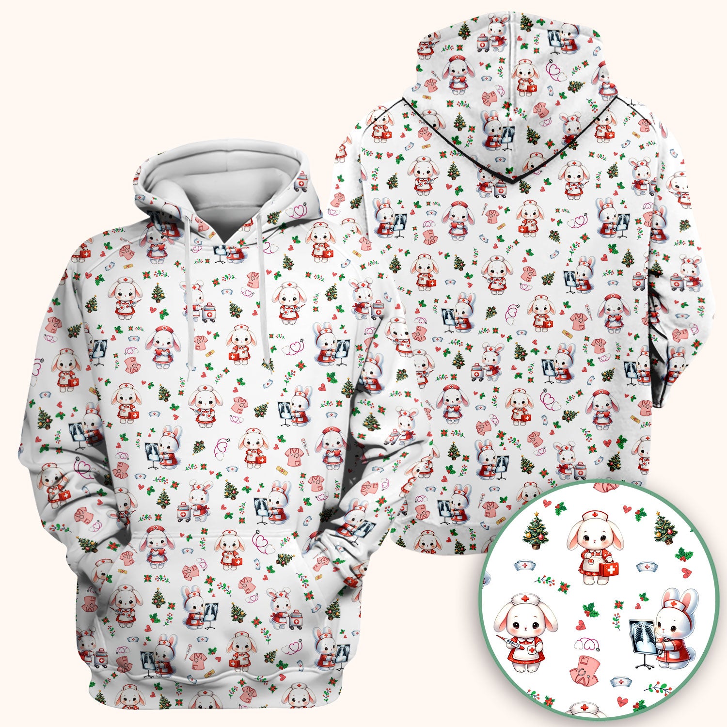 Comfortable Scrubs for Nurses - Funny Bunny Scrub Top - Rabbit Christmas Shirt - Xmas Med Uniform for Women