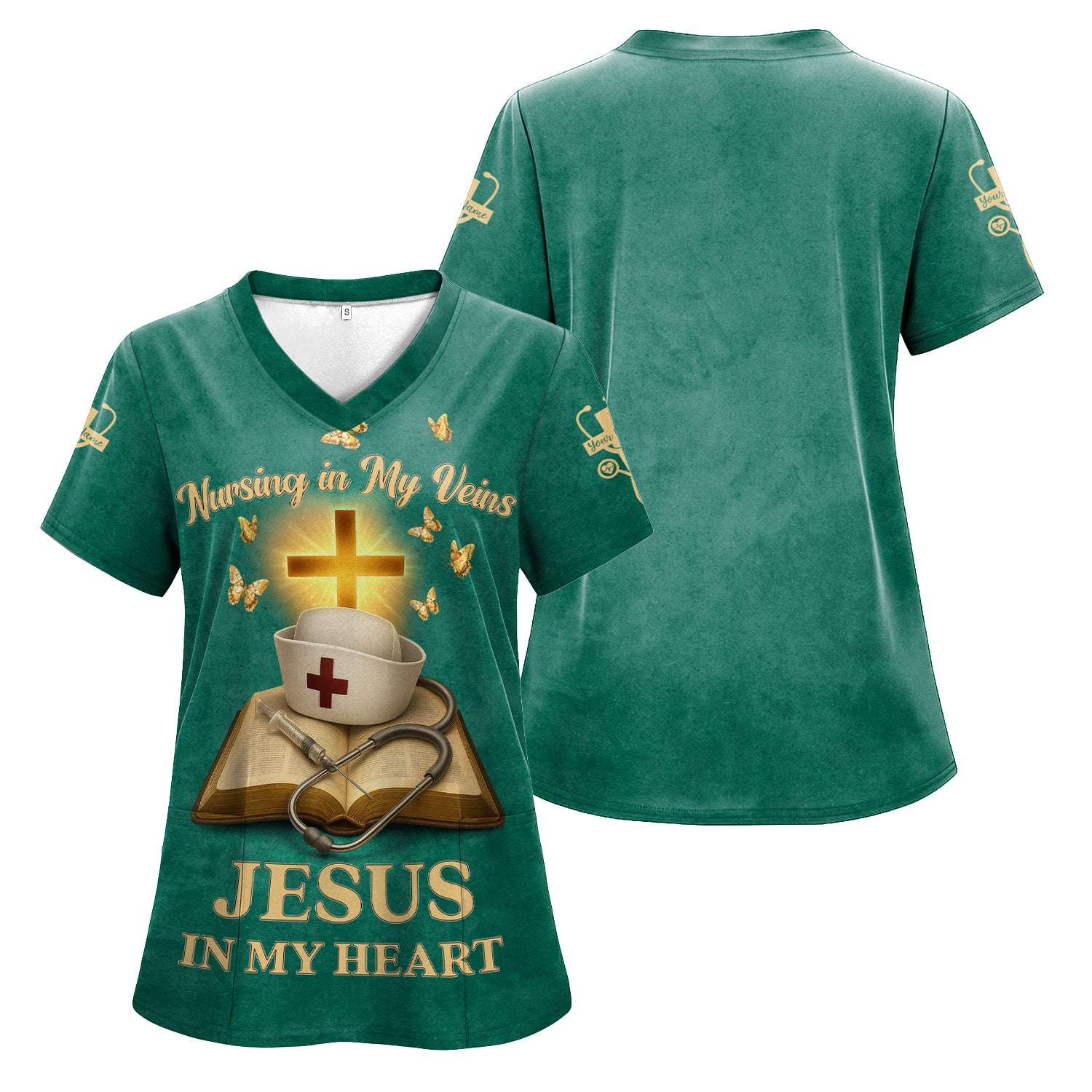 Personalized Christian Nurse Shirt - Jesus in My Heart Quote - Available in Multiple Colors - Gift for Women RN LPN