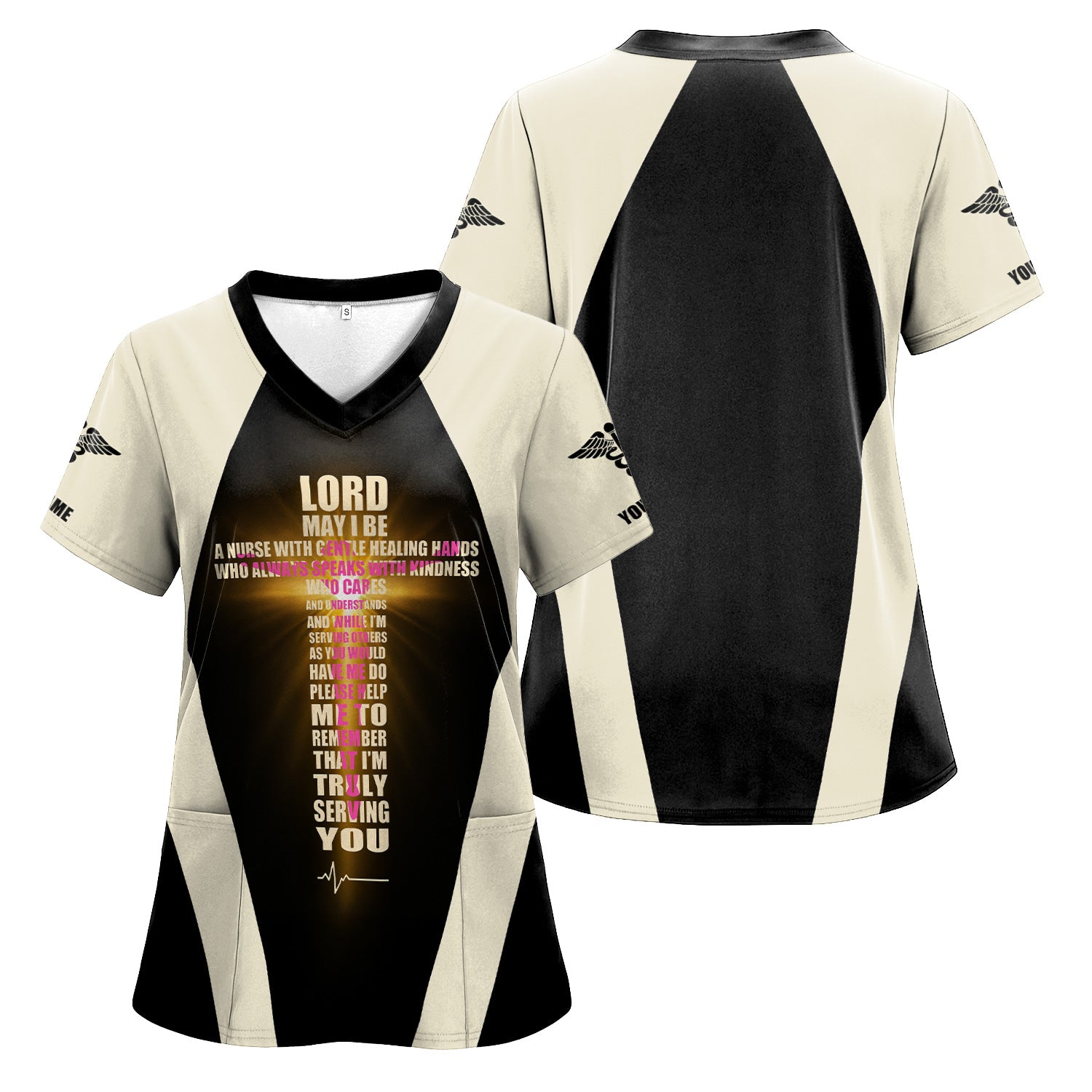 Personalized Christian Nurse Shirt - Lord Prayer Healing Hands Quote - Custom Name RN LPN CNA Healthcare Workers Gift
