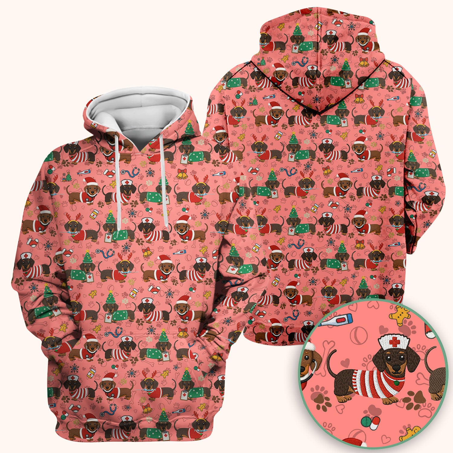 Christmas Wiener Dog Scrub Top for Nurses - Cute Dachshund Medical Shirt - Fun Holiday Scrubs Gift for Women RN CNA LPN