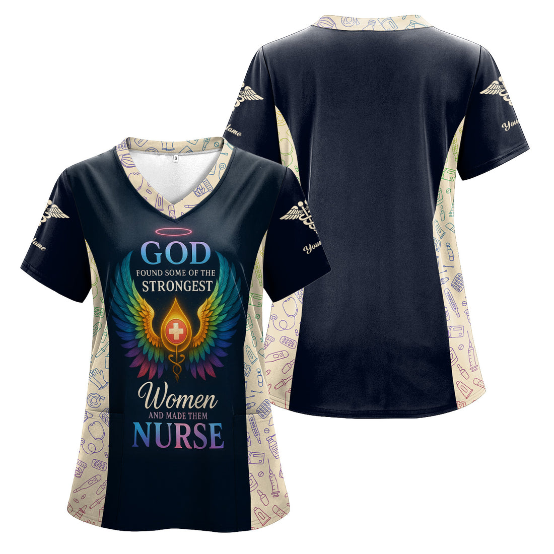 Custom Faith Nurse Scrub Top - Strongest Women Made Nurse Faith Quote - Gift for Women RN LPN & Healthcare Workers