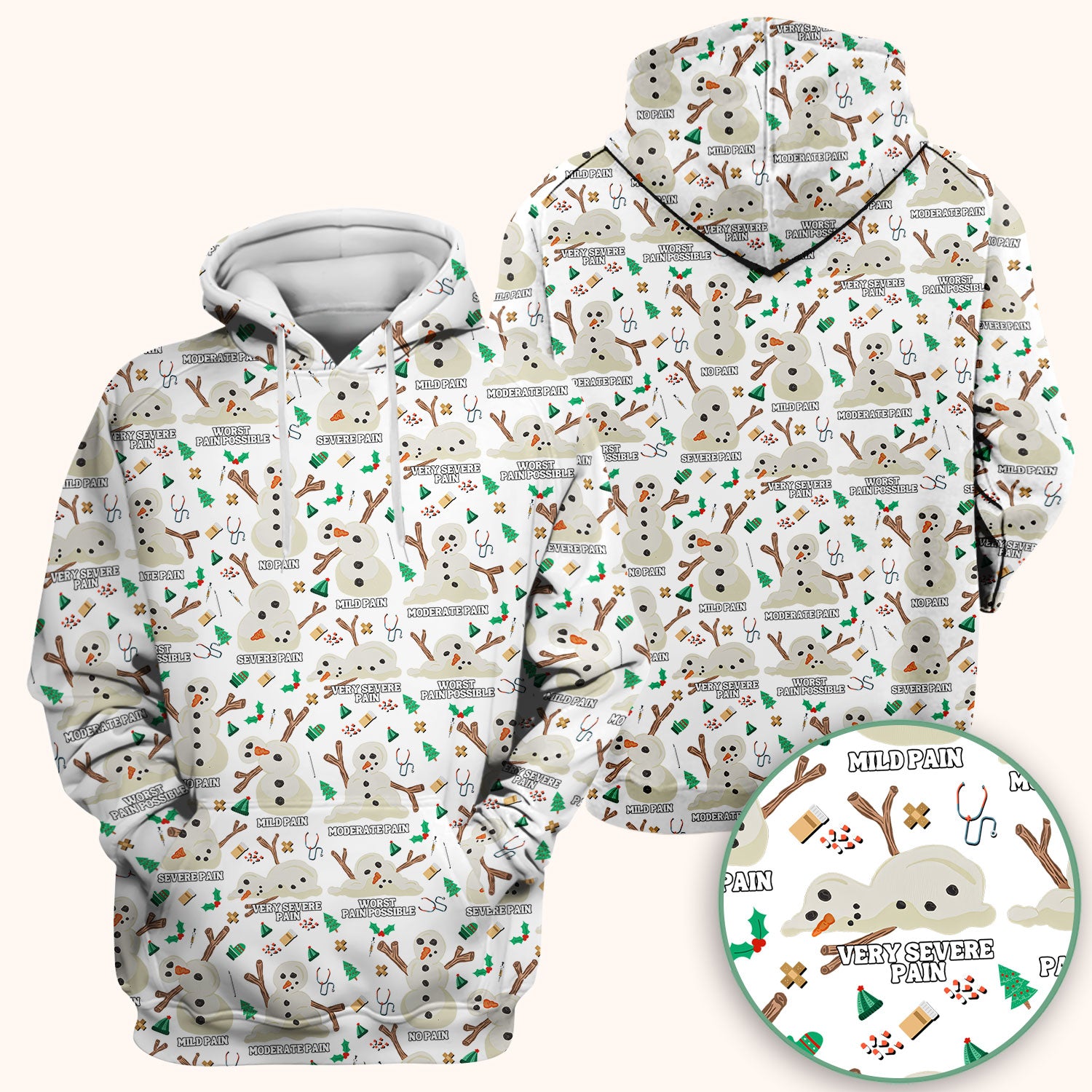 Christmas Snowman Nurse Scrub Top for Women - Funny Pain Scale Medical Shirt - Cute Holiday Nursing Uniform Gift for RN LPN CNA
