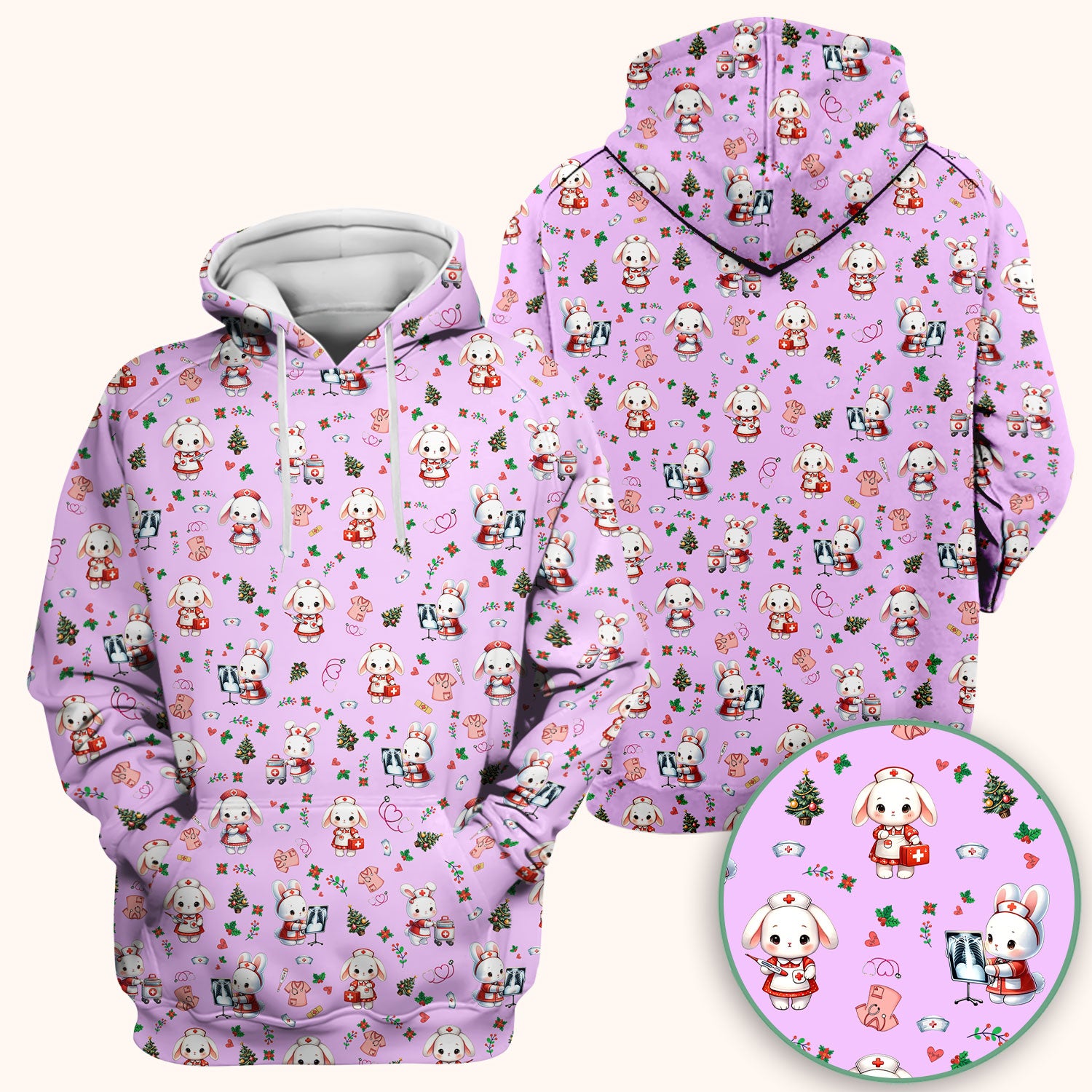 Comfortable Scrubs for Nurses - Funny Bunny Scrub Top - Rabbit Christmas Shirt - Xmas Med Uniform for Women