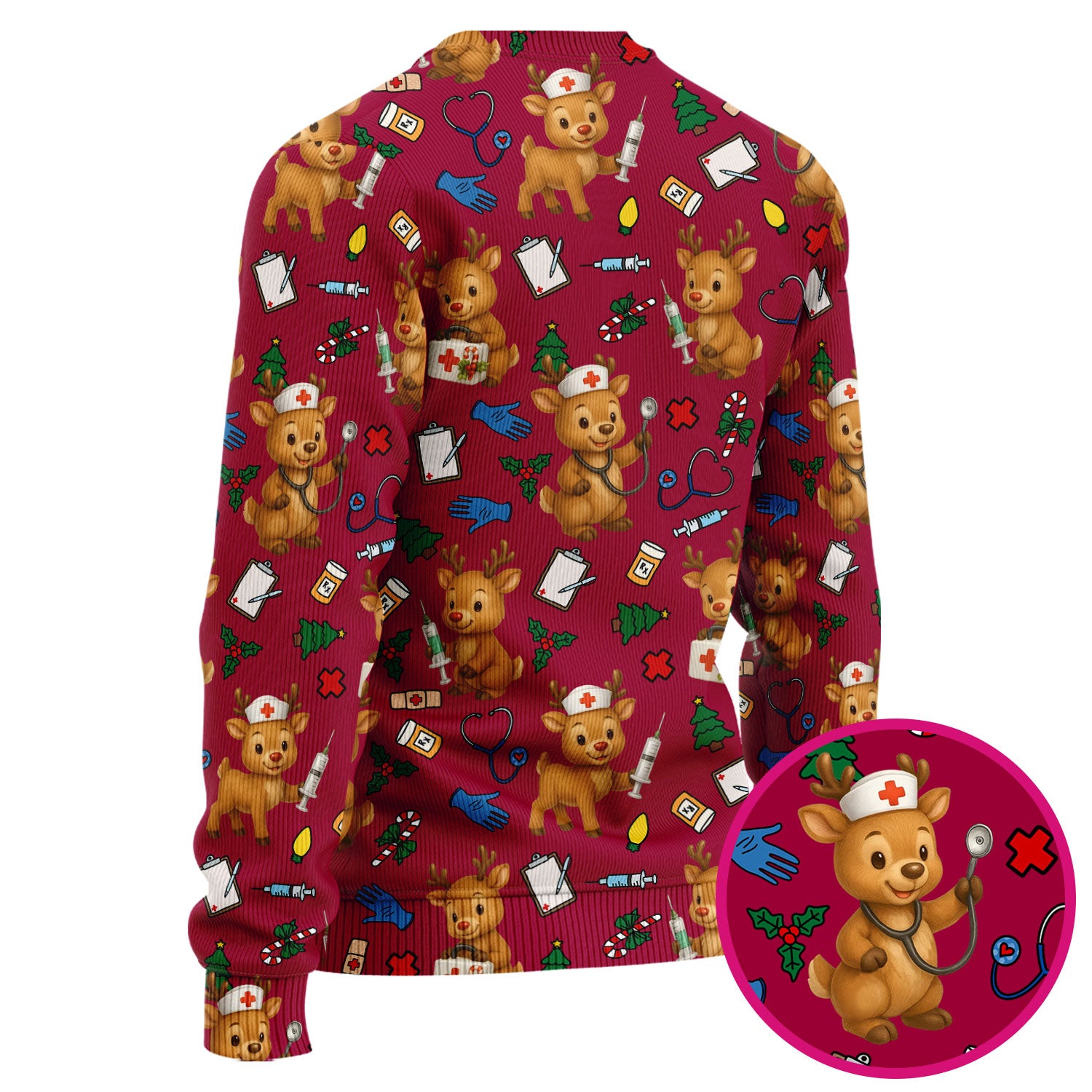 Christmas Scrub Tops and Pants - Reindeer Pattern Nurse Scrub Set - Cute Holiday Medical Print Scrubs for Women RN LPN CNA