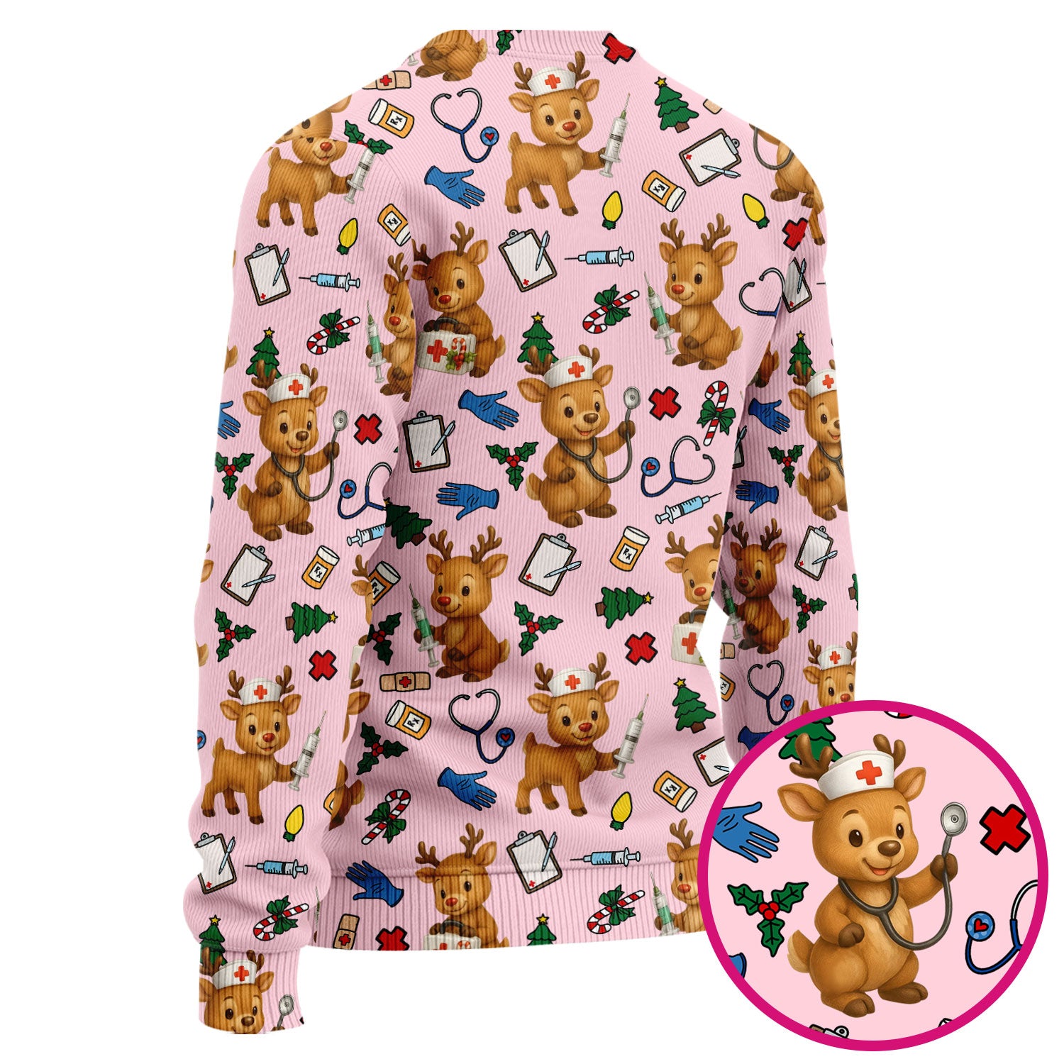 Christmas Scrub Tops and Pants - Reindeer Pattern Nurse Scrub Set - Cute Holiday Medical Print Scrubs for Women RN LPN CNA