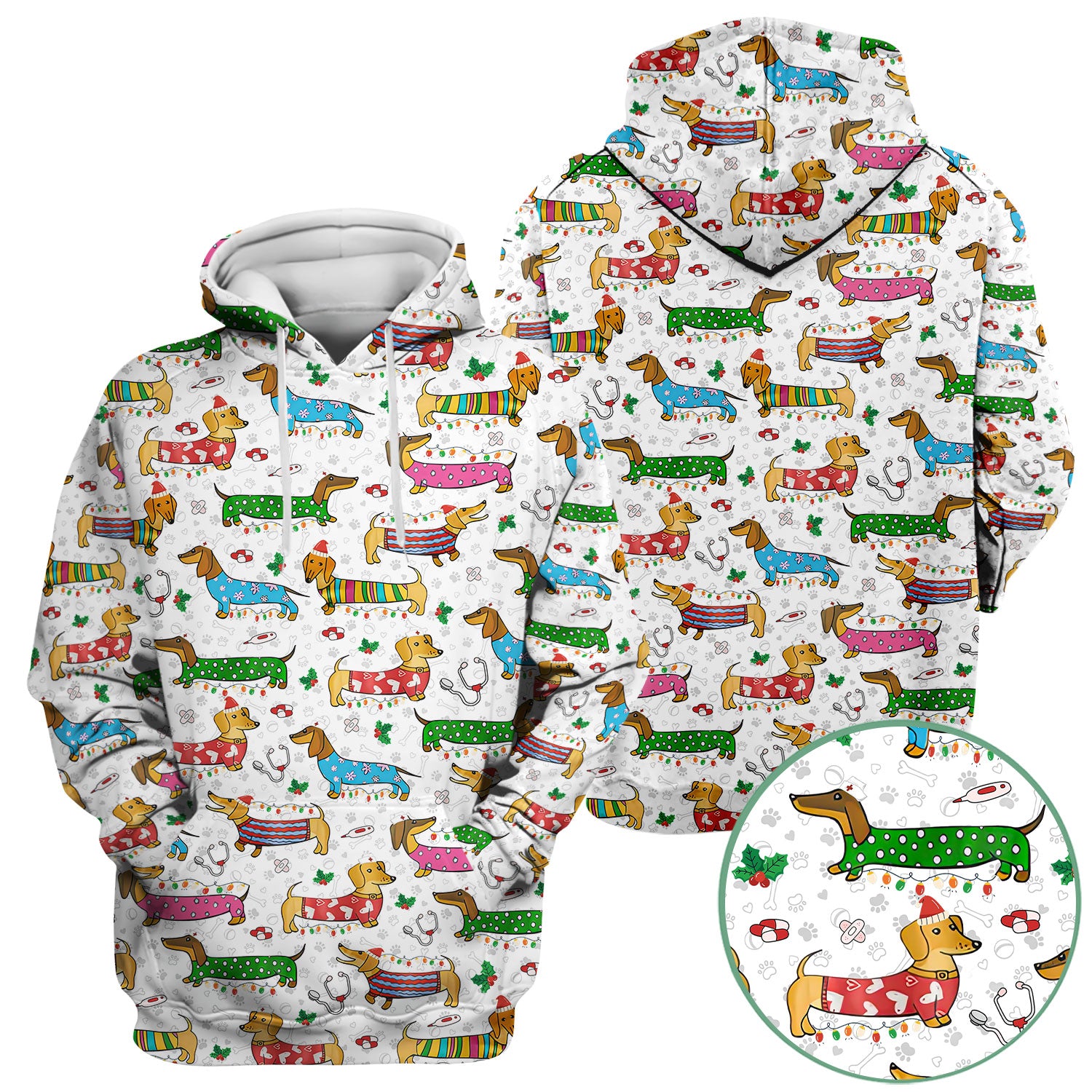 Christmas Scrub Top for Women - Funny Dachshund Nurse Shirt - Cute Holiday Medical Uniform Gift for RN LPN CNA