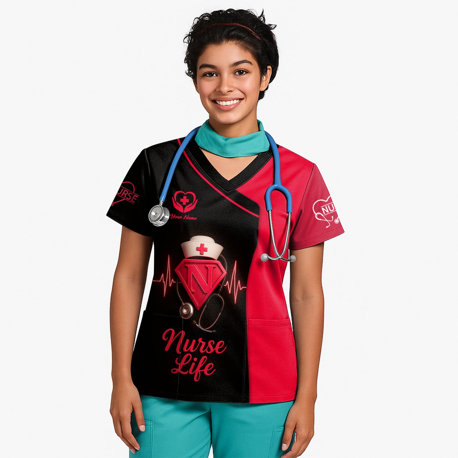 Nurse Superhero Shirt - Personalized Nurse Life with Stethoscope & Heartbeat - Great Gift for Nurses