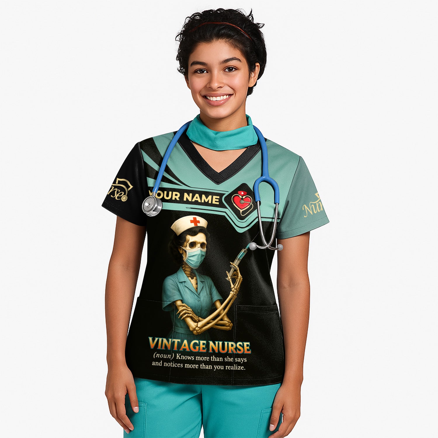 Vintage Nurse Shirt - Personalized Funny Skeleton Nurse Tee with Name - Great Gift for Nurses