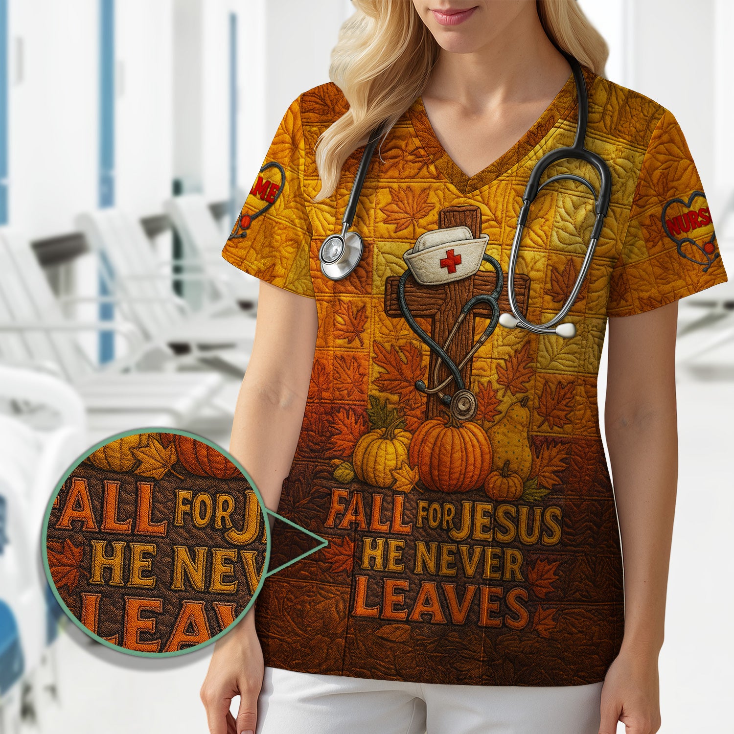 Personalized Nurse Fall Shirt - Custom Stethoscope & Cross Design - RN LPN CNA Healthcare Workers Gift