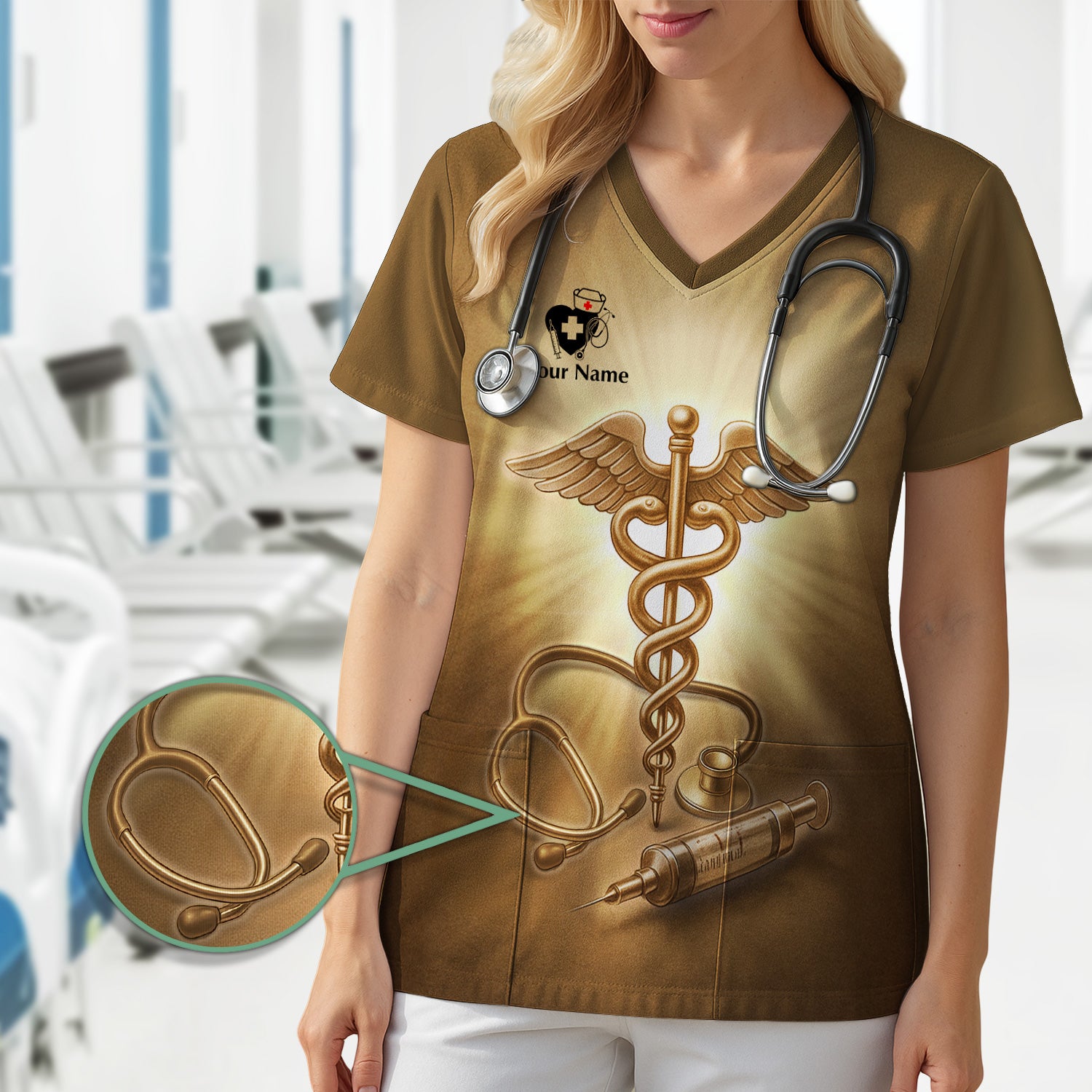 Custom Faith-Based Nursing Scrub Top - With Faith & Scrubs a Nurse Is Never Alone - Christian Gift for RN, LPN, CNA