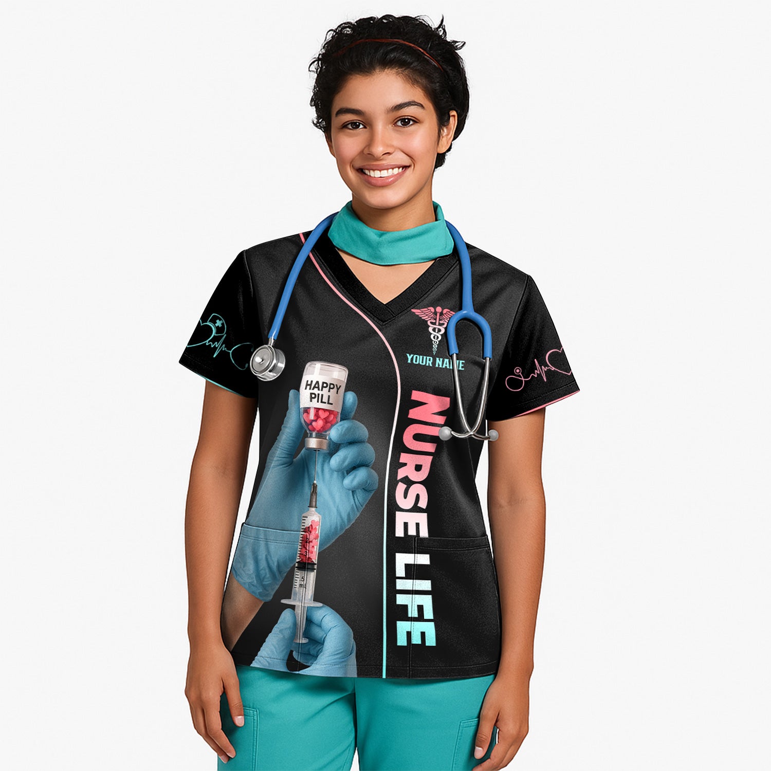 Personalized Nurse Life Shirt - Funny Happy Pill Graphic Tee for Nurses - Gift for Women RN CNA LPN