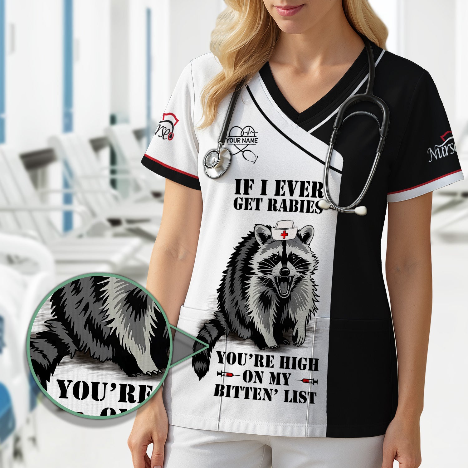 Custom Funny Nurse Scrub Top - You're High On My Bitten List - Multiple Color Options Gift for RN LPN CNA