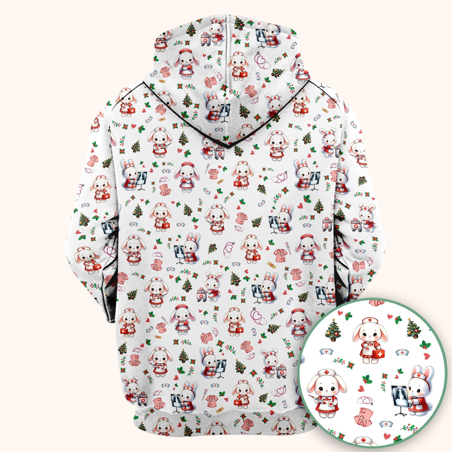 Comfortable Scrubs for Nurses - Funny Bunny Scrub Top - Rabbit Christmas Shirt - Xmas Med Uniform for Women