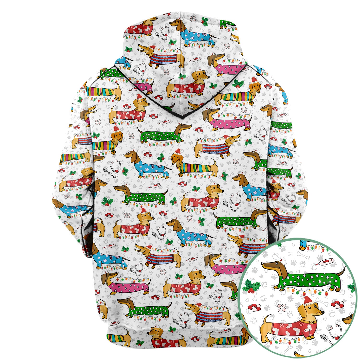 Christmas Scrub Top for Women - Funny Dachshund Nurse Shirt - Cute Holiday Medical Uniform Gift for RN LPN CNA