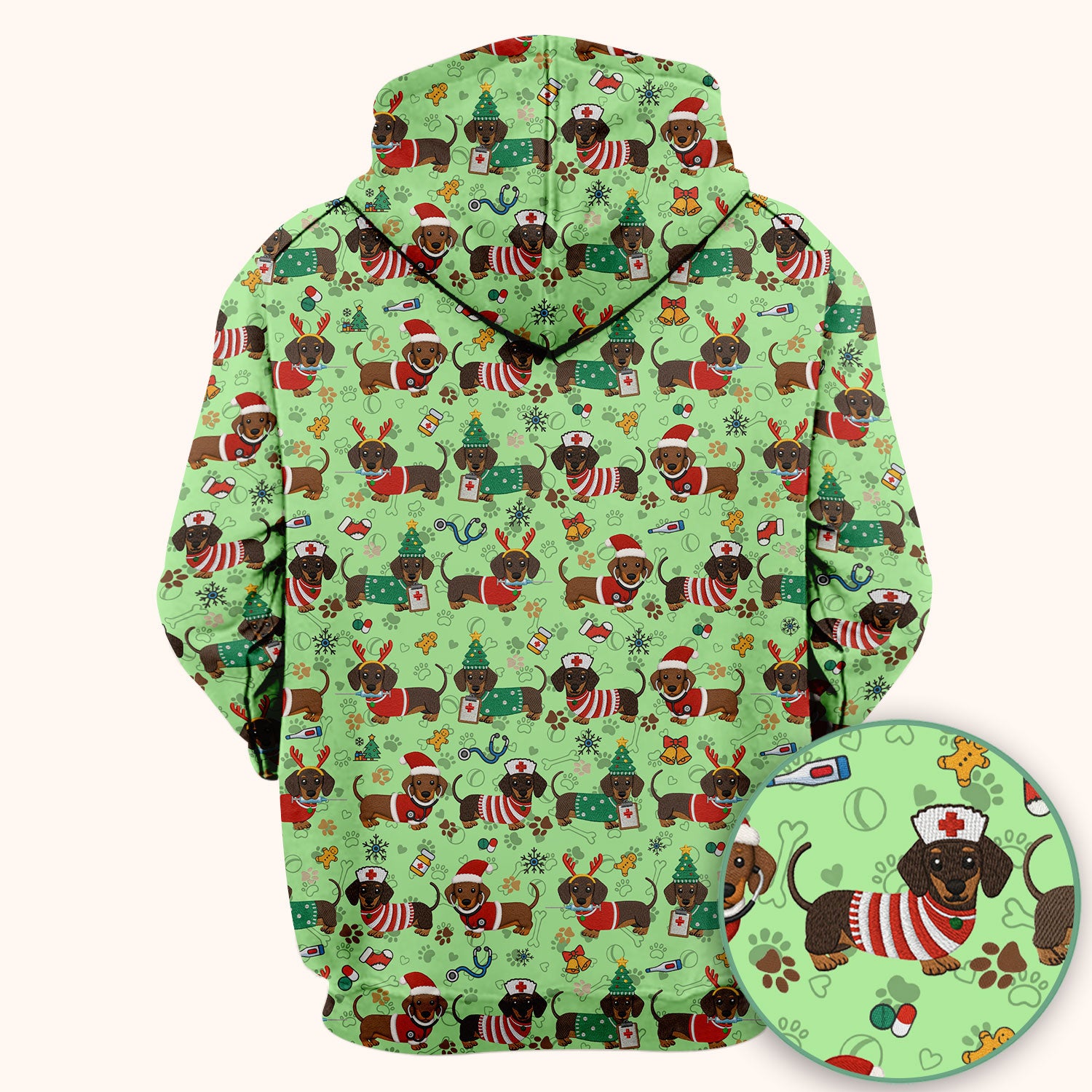 Christmas Wiener Dog Scrub Top for Nurses - Cute Dachshund Medical Shirt - Fun Holiday Scrubs Gift for Women RN CNA LPN