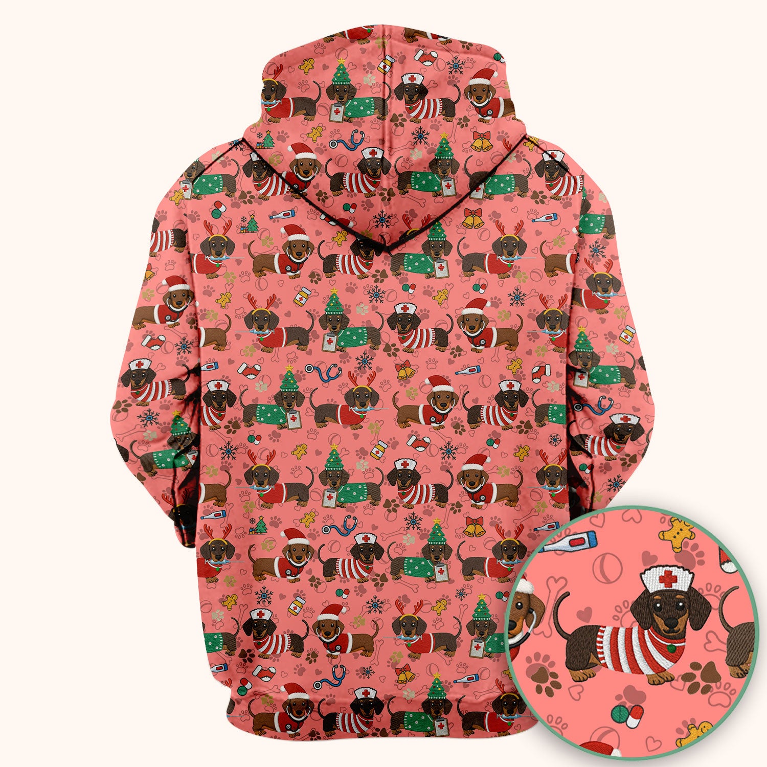 Christmas Wiener Dog Scrub Top for Nurses - Cute Dachshund Medical Shirt - Fun Holiday Scrubs Gift for Women RN CNA LPN