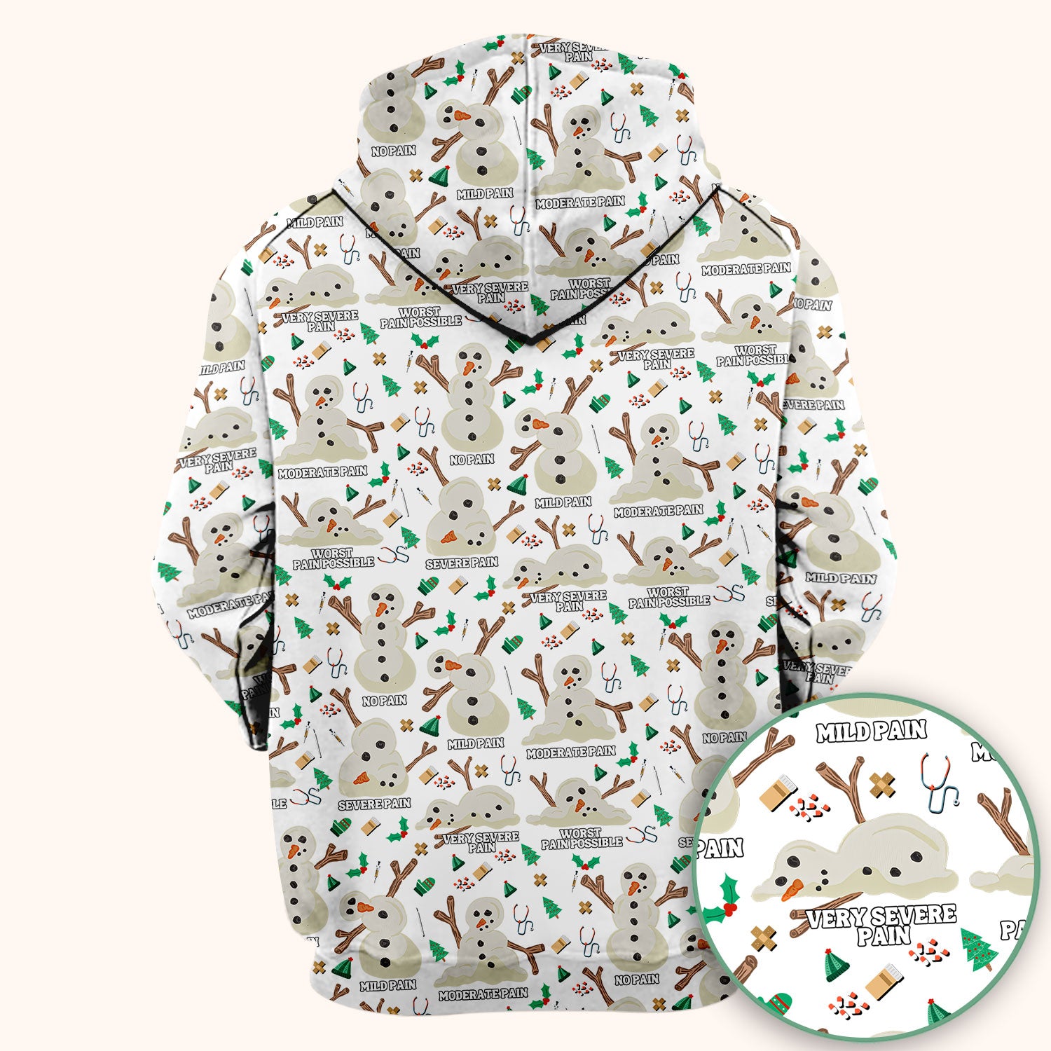 Christmas Snowman Nurse Scrub Top for Women - Funny Pain Scale Medical Shirt - Cute Holiday Nursing Uniform Gift for RN LPN CNA
