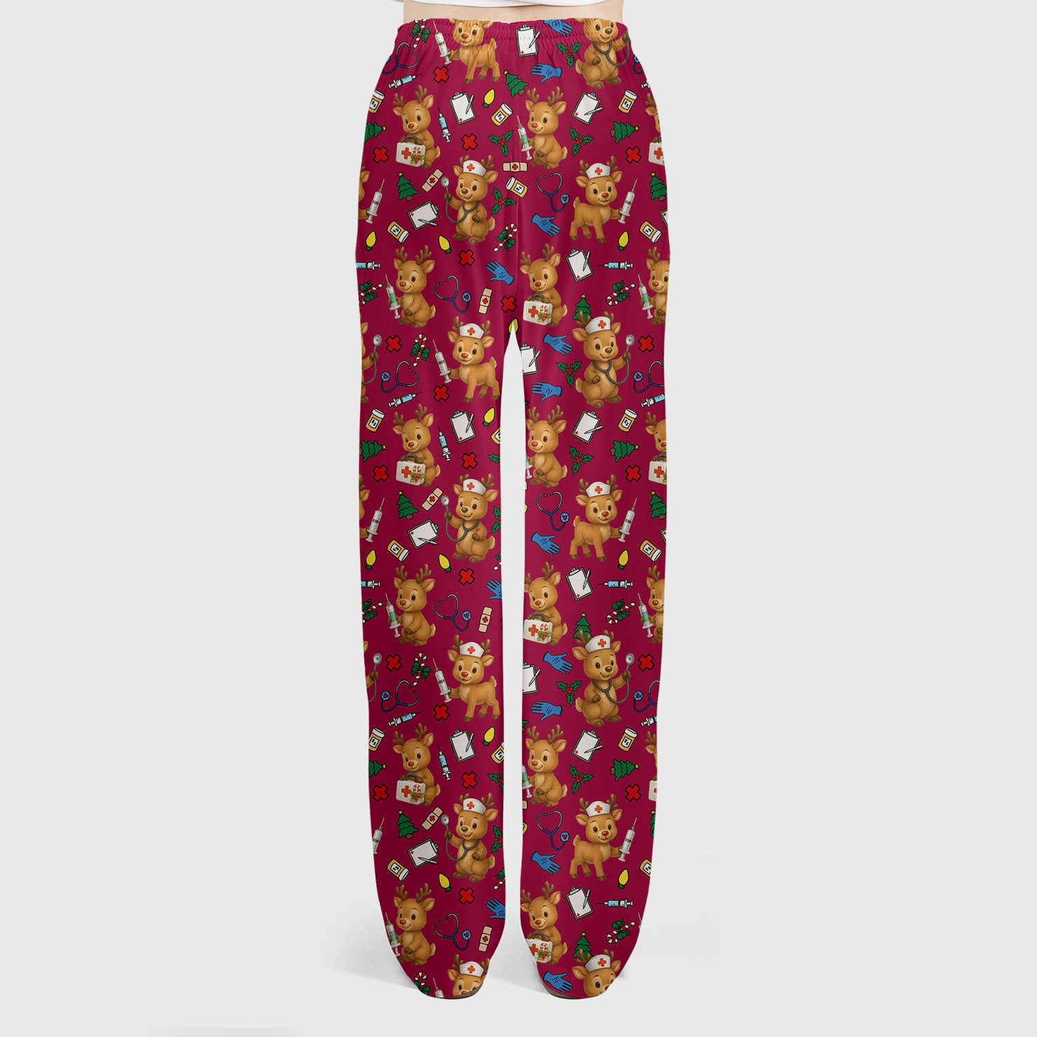 Christmas Scrub Tops and Pants - Reindeer Pattern Nurse Scrub Set - Cute Holiday Medical Print Scrubs for Women RN LPN CNA