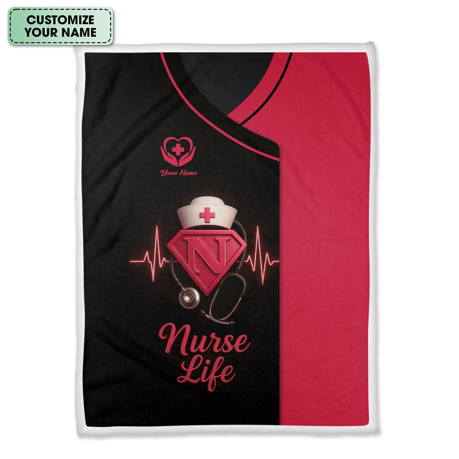 Personalized Nurse Blanket - Nurse Life Heartbeat Design - Ideal for Appreciating Healthcare Heroes