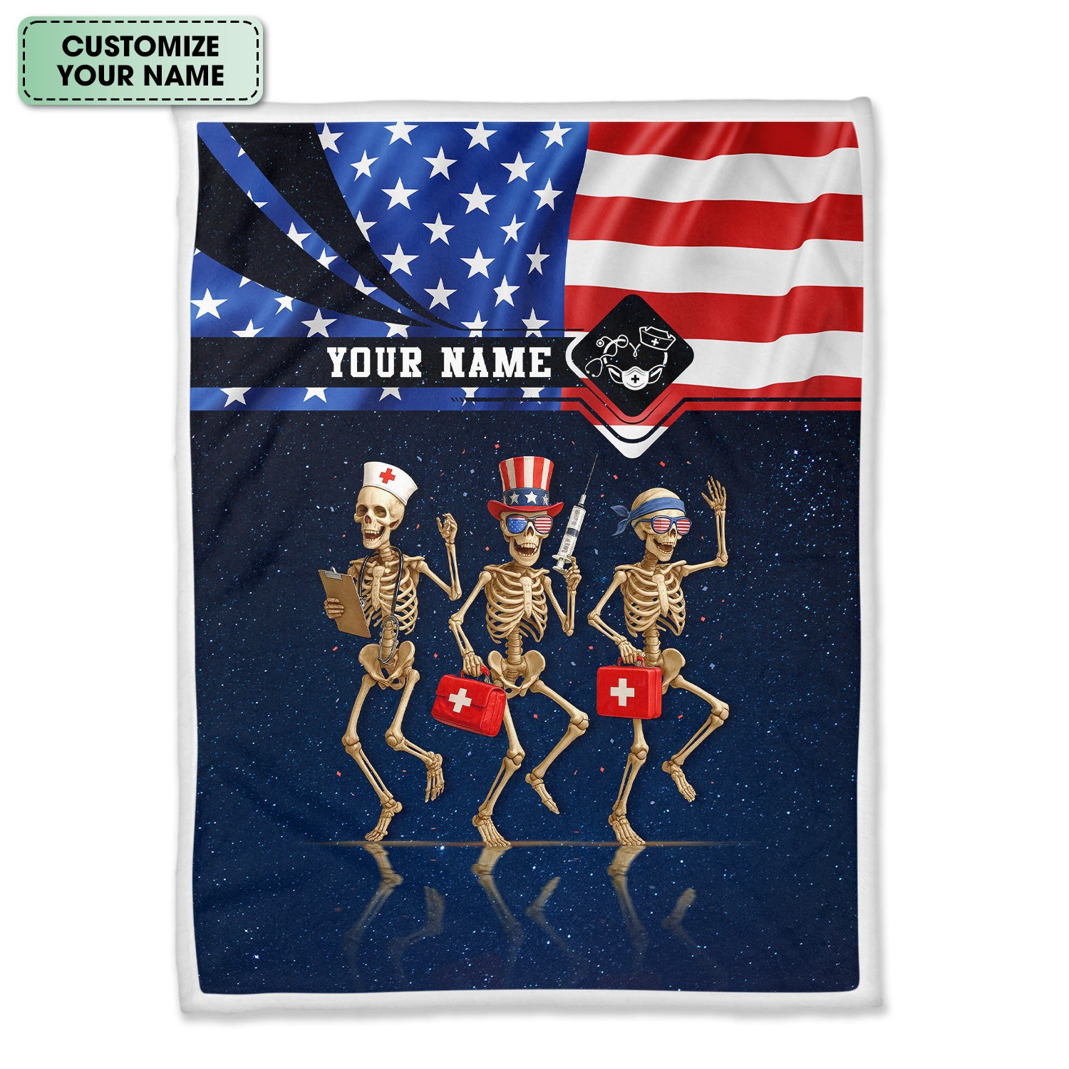 Nurse Life Skeleton Blanket - American Flag 4th of July Throw - Custom Gift for RN CNA LPN