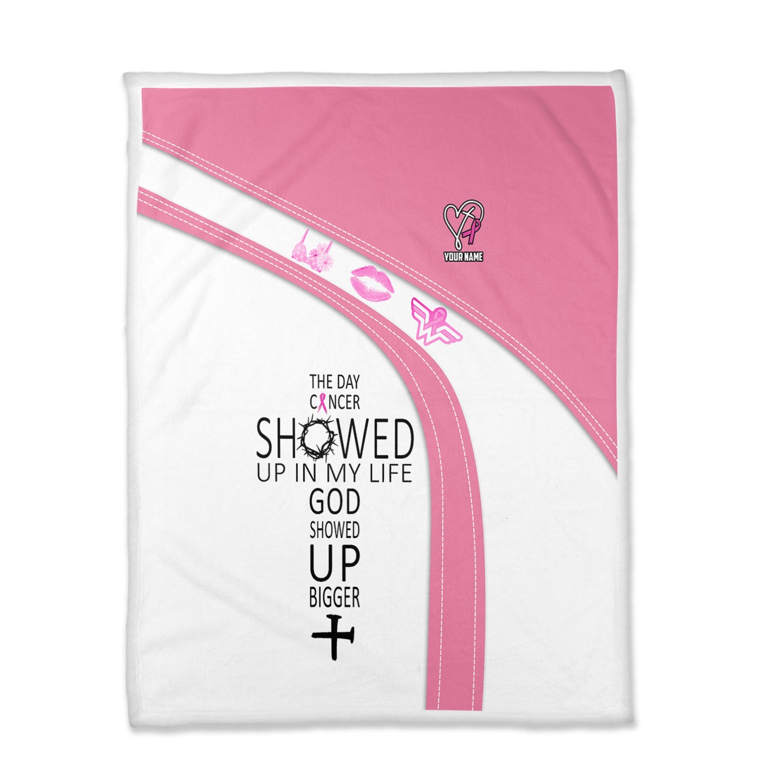 Personalized Christian Breast Cancer Blanket - God Showed Up Bigger Faith Quote - Gift for Women RN LPN CNA