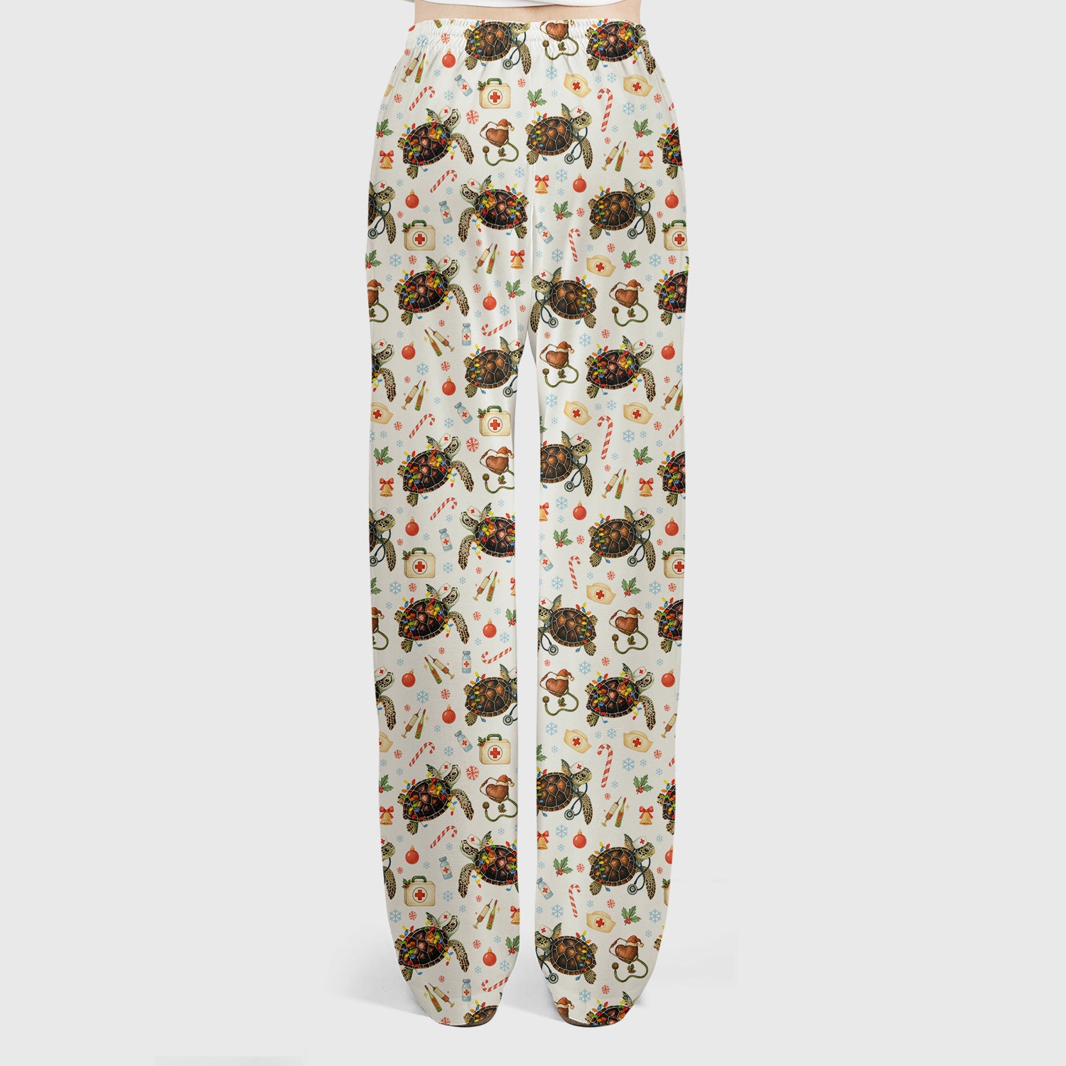 Christmas Turtle Scrub Set for Women - Cute Sea Turtle Nursing Pants and V Neck Top - Festive Holiday Gift for CNA LPN RN