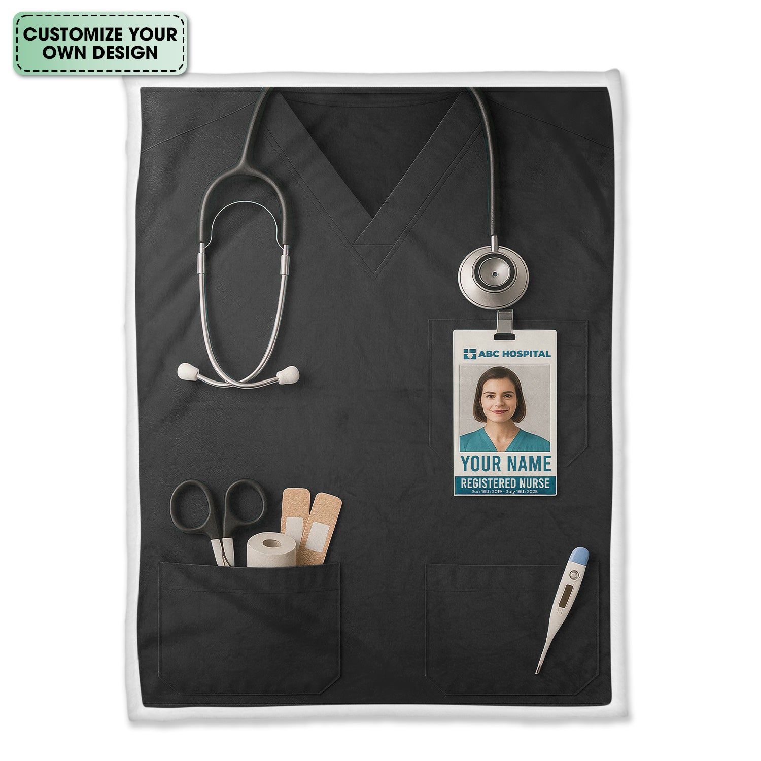 Personalized Nurse Blanket - Stethoscope & ID Badge Design - Custom Text & Photo Options for RN CNA LPN Healthcare Workers