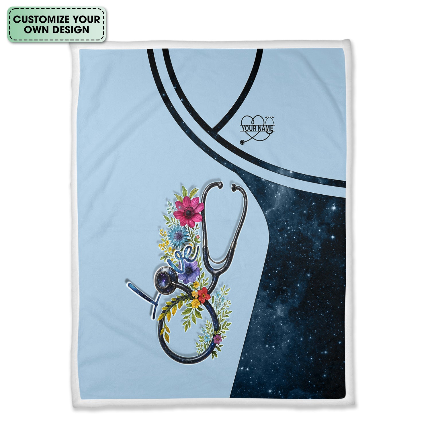 Personalized Nurse Blanket - Floral Stethoscope Love Design - Custom Name Gift for RN LPN CNA Medical Staff