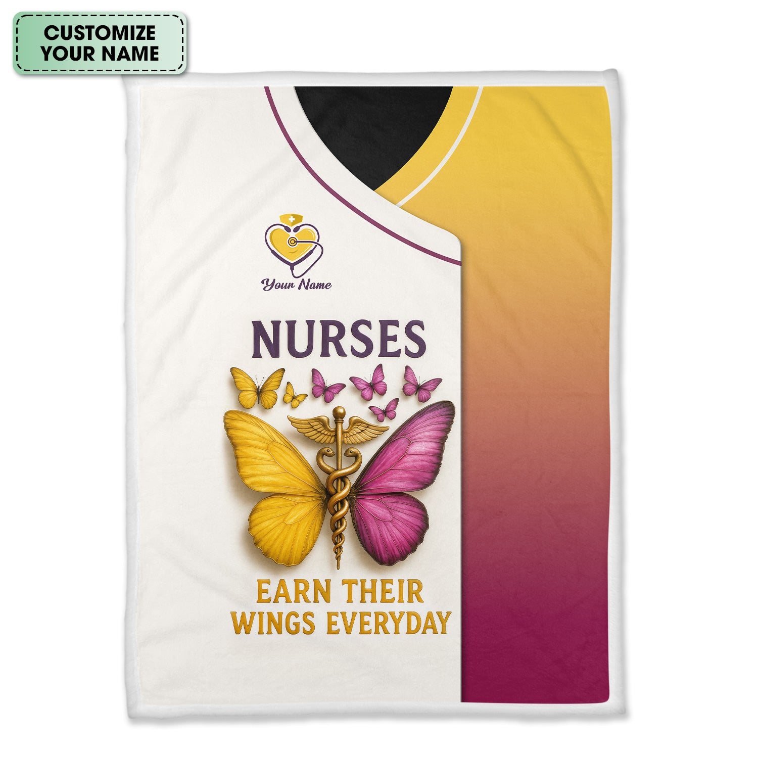 Personalized Nurse Butterfly Blanket - Nurses Earn Their Wings Everyday - Custom Fleece or Sherpa Gift for RN LPN CNA Women