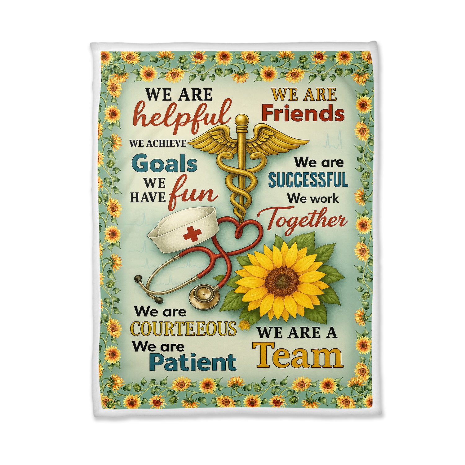 Nurse Sunflower Blanket - We Are a Team Quote Throw - Motivational Gift for RN CNA LPN Women