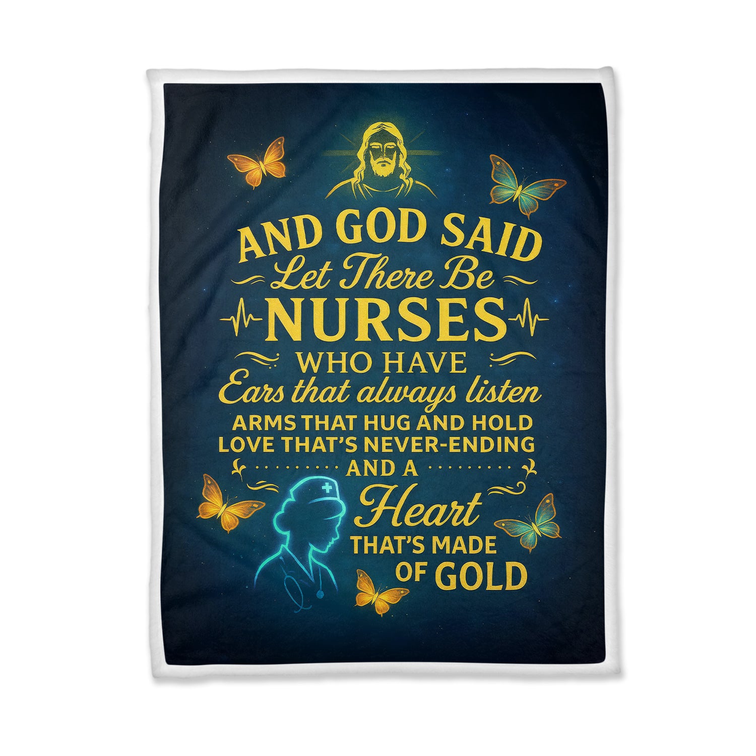 Personalized Christian Nurse Blanket for Women RN CNA LPN - And God Said Let There Be Nurses Quote - Faith-Based Gift for Nurses with a Heart Made of Gold