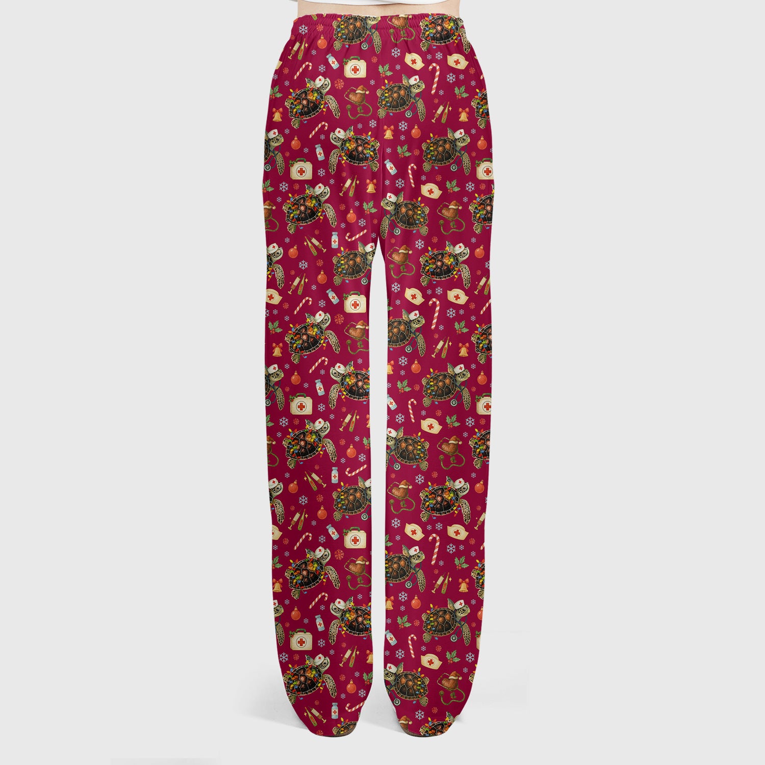 Christmas Turtle Scrub Set for Women - Cute Sea Turtle Nursing Pants and V Neck Top - Festive Holiday Gift for CNA LPN RN