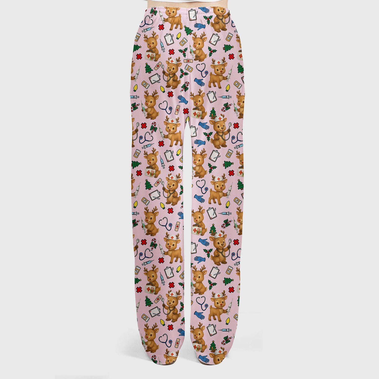 Christmas Scrub Tops and Pants - Reindeer Pattern Nurse Scrub Set - Cute Holiday Medical Print Scrubs for Women RN LPN CNA