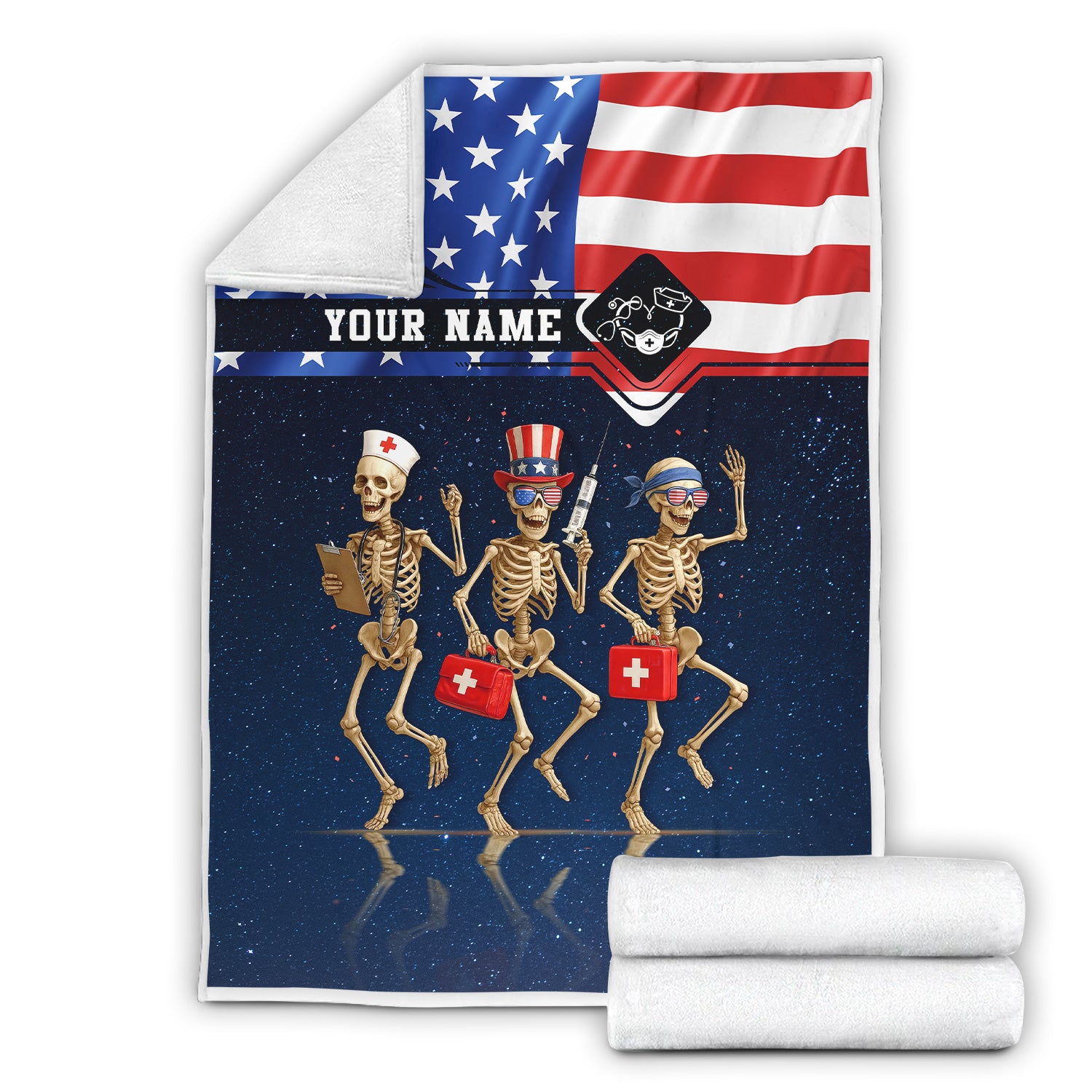 Nurse Life Skeleton Blanket - American Flag 4th of July Throw - Custom Gift for RN CNA LPN