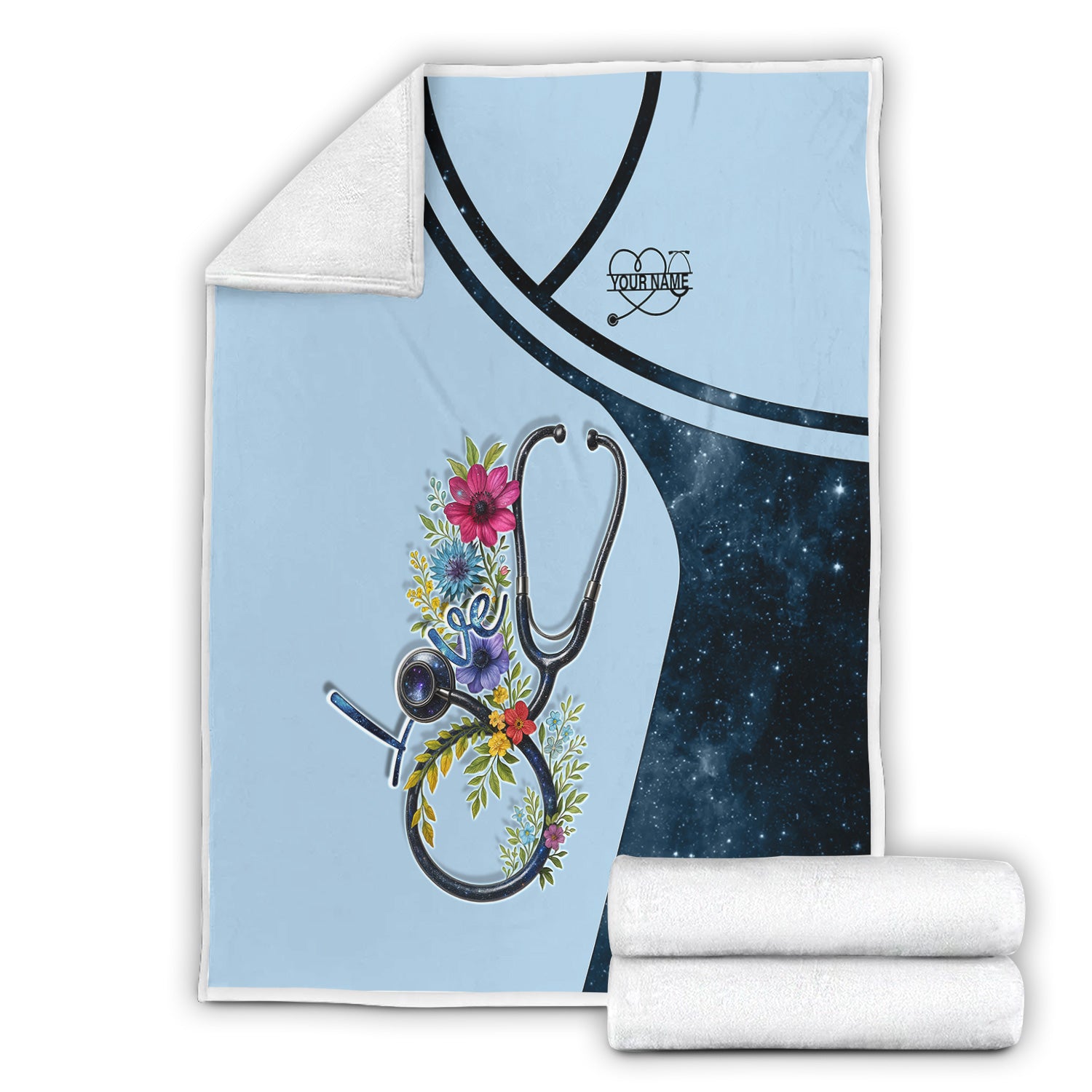 Personalized Nurse Blanket - Floral Stethoscope Love Design - Custom Name Gift for RN LPN CNA Medical Staff