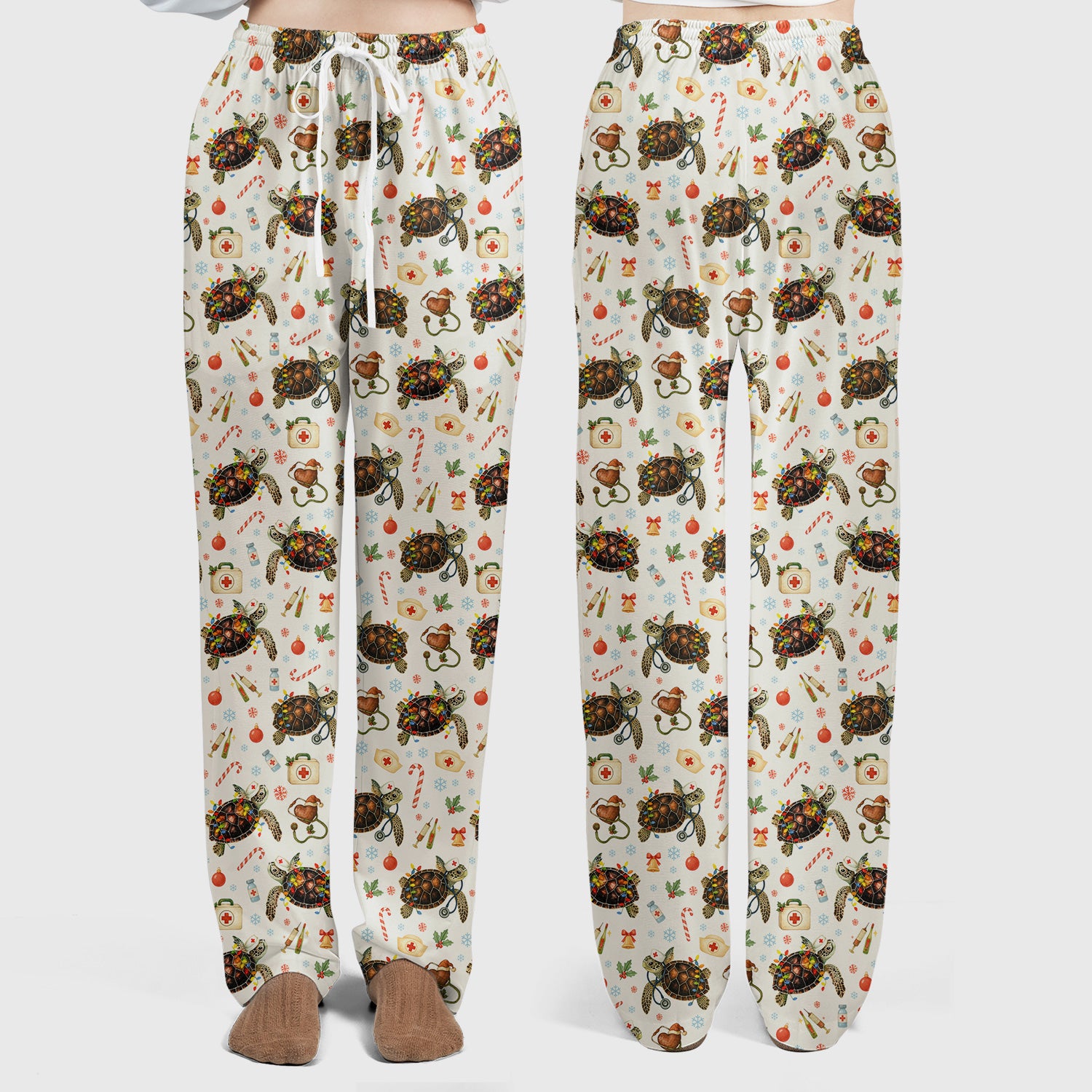 Christmas Turtle Scrub Set for Women - Cute Sea Turtle Nursing Pants and V Neck Top - Festive Holiday Gift for CNA LPN RN