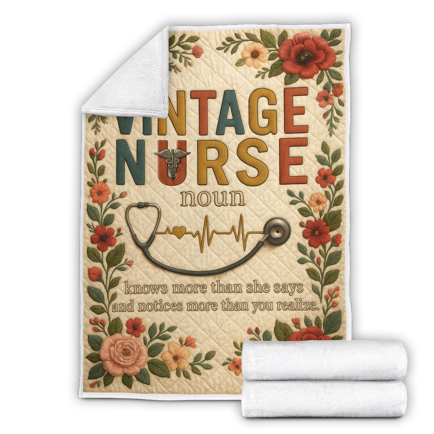 Personalized Nurse Blanket - 'Vintage Nurse Definition' with Heartbeat Design - Custom Gift for RN, LPN, Healthcare Workers